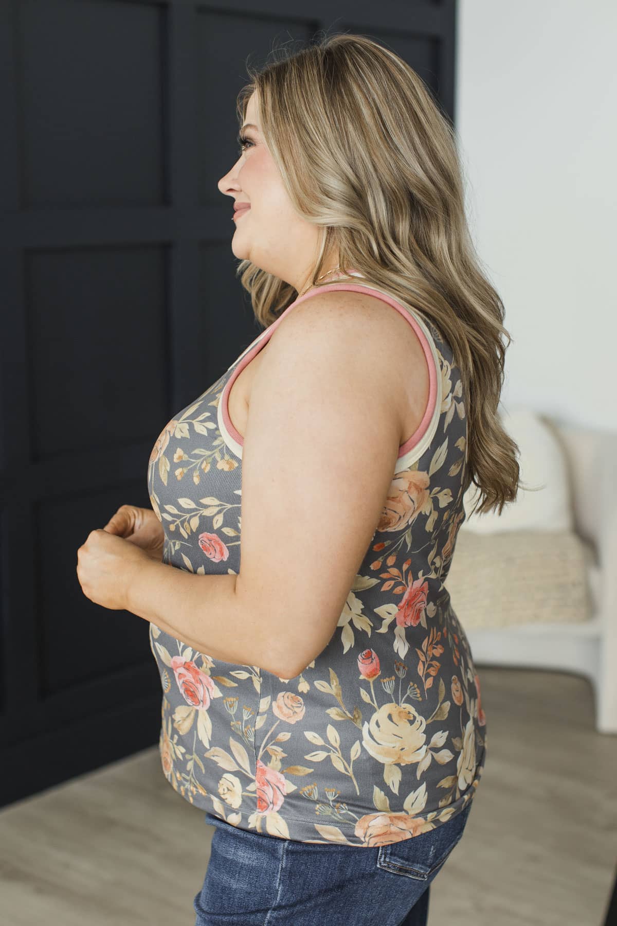Follow The Feeling Floral Tank Top- Grey - Image 6