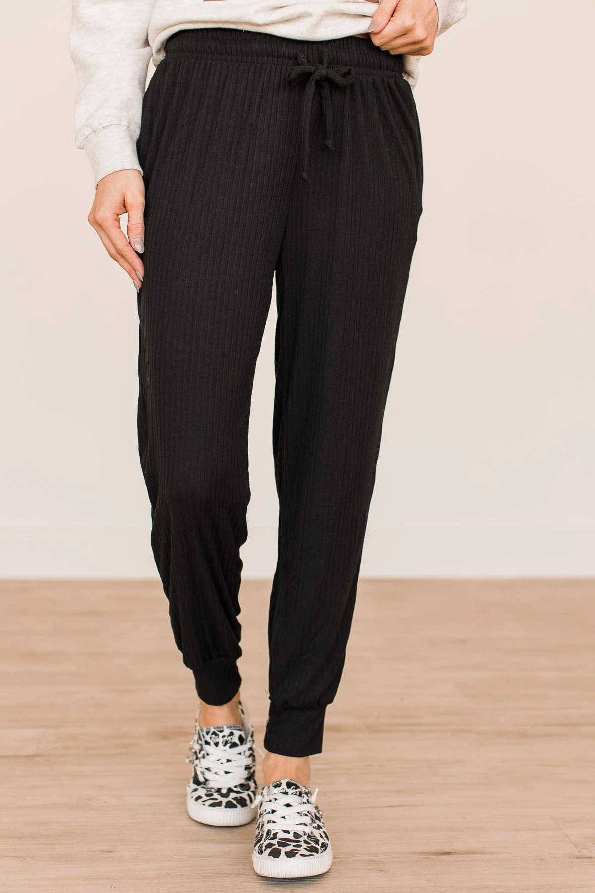 Follow Through Ribbed Knit Joggers- Black - Image 3