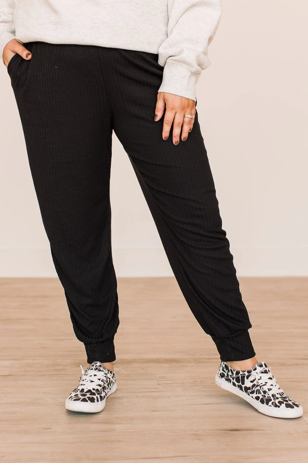 Follow Through Ribbed Knit Joggers- Black - Image 4