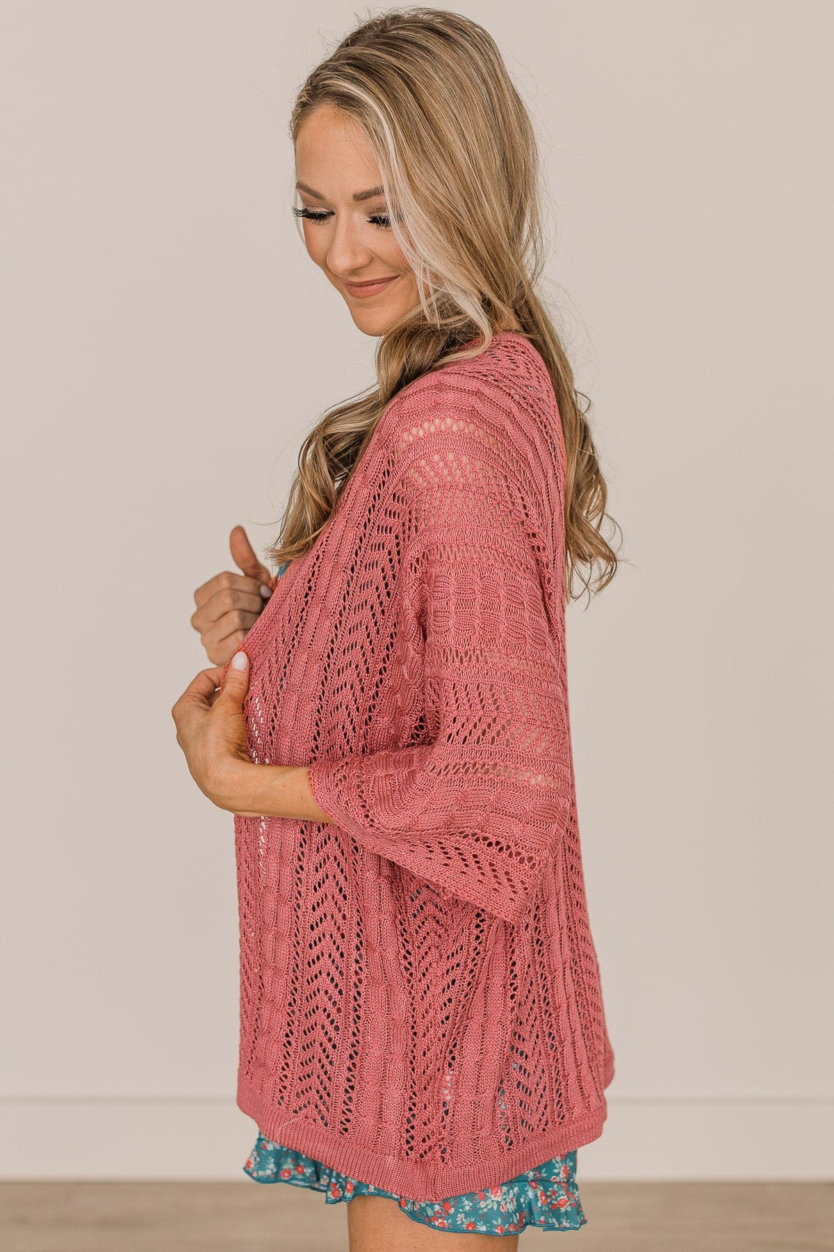 Follow You Everywhere Knit Kimono- Dark Coral - Image 5