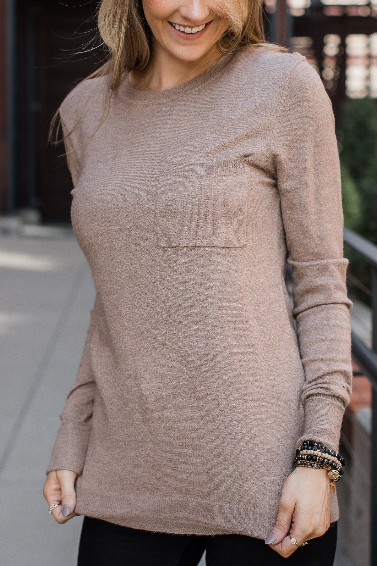 Follow Your Bliss Pocket Top- Light Mocha - Image 3