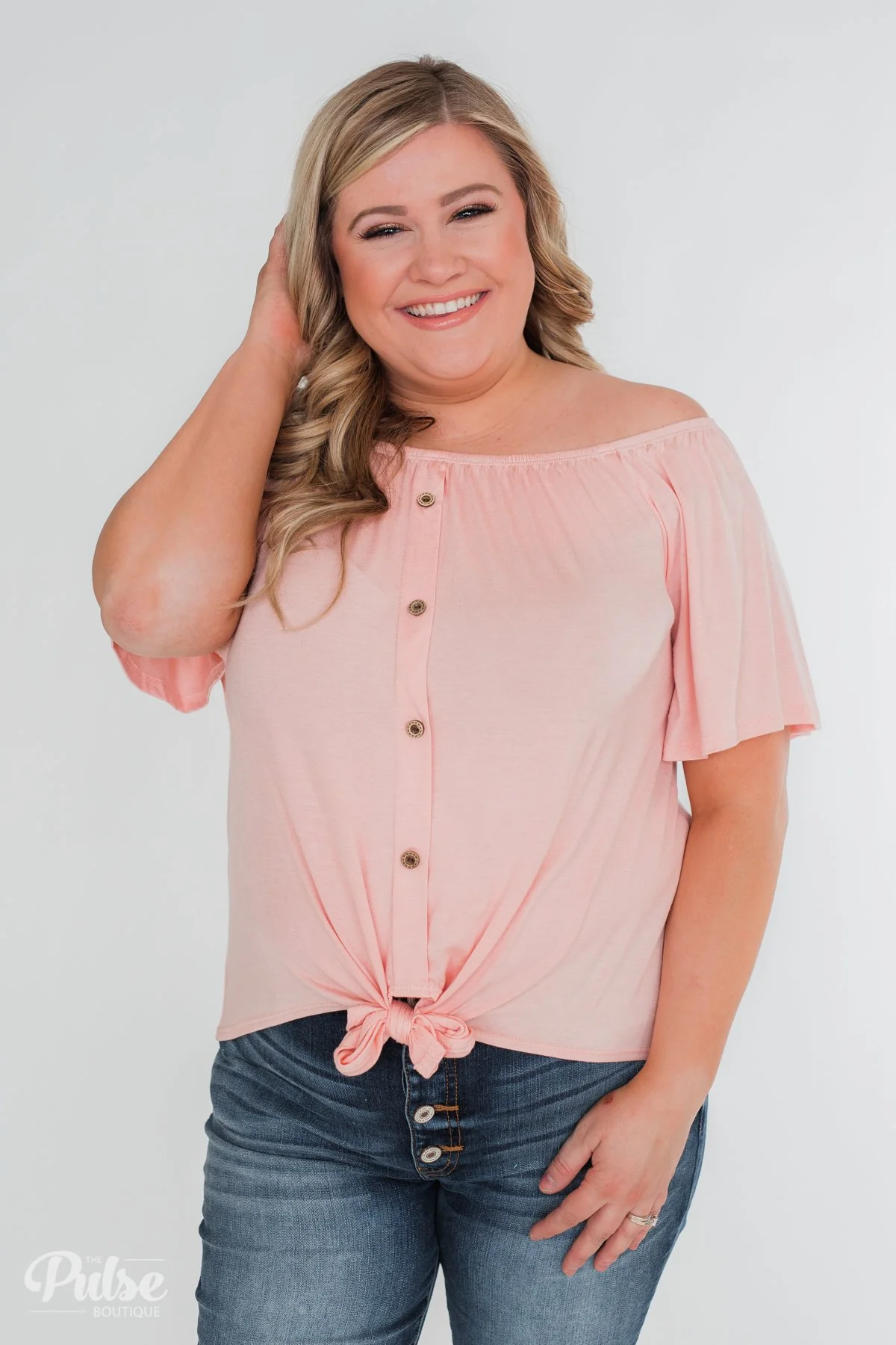 Follow Your Lead Off the Shoulder Top- Blush - Image 9