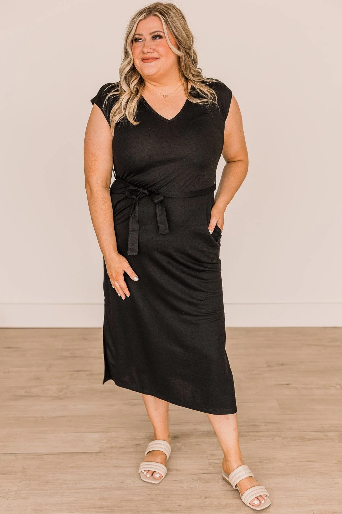 Following A Daydream Midi Dress- Black - Image 2
