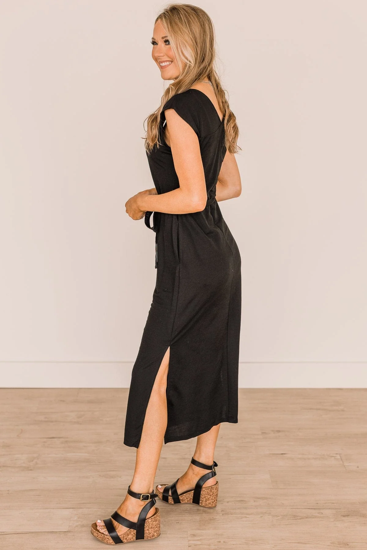 Following A Daydream Midi Dress- Black - Image 6