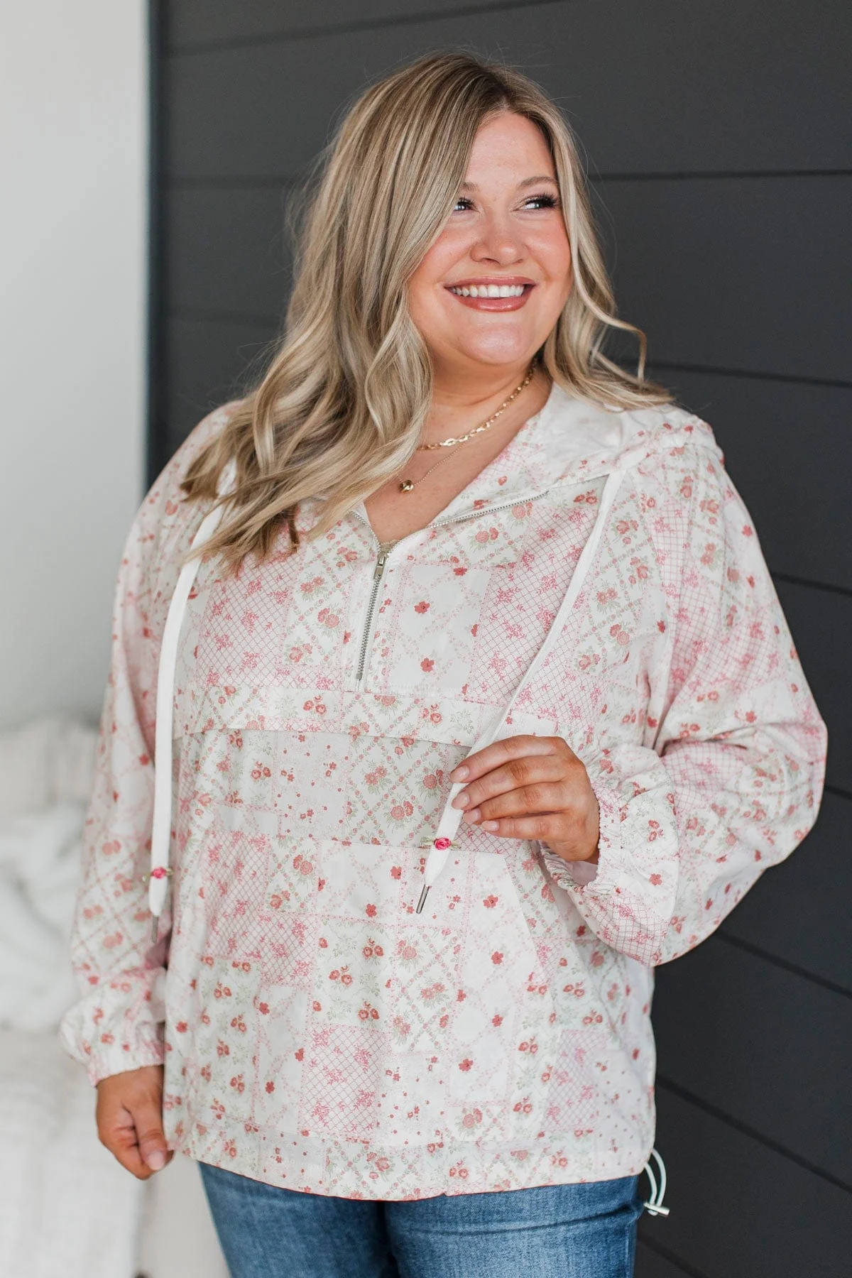 Fond Feelings Floral Windbreaker Jacket- Ivory & Pink - Image 3