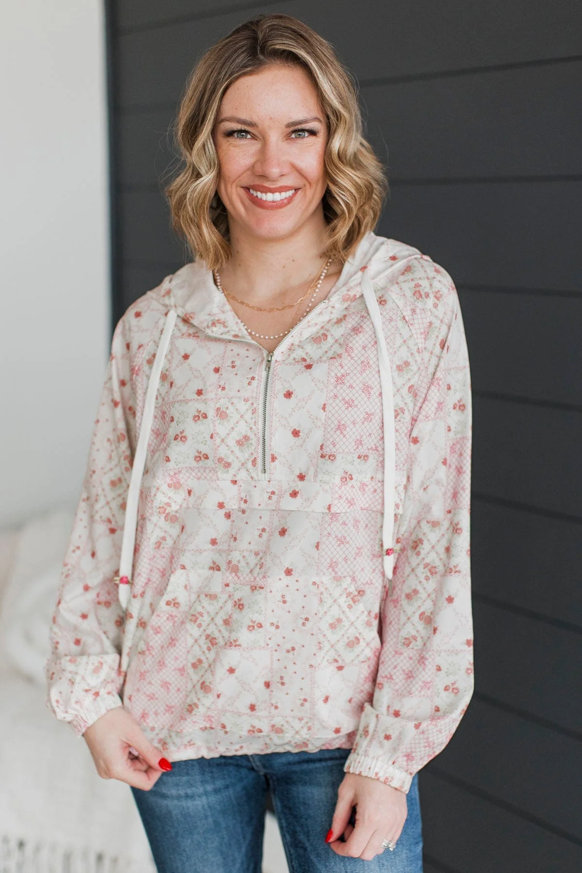 Fond Feelings Floral Windbreaker Jacket- Ivory & Pink - Image 4