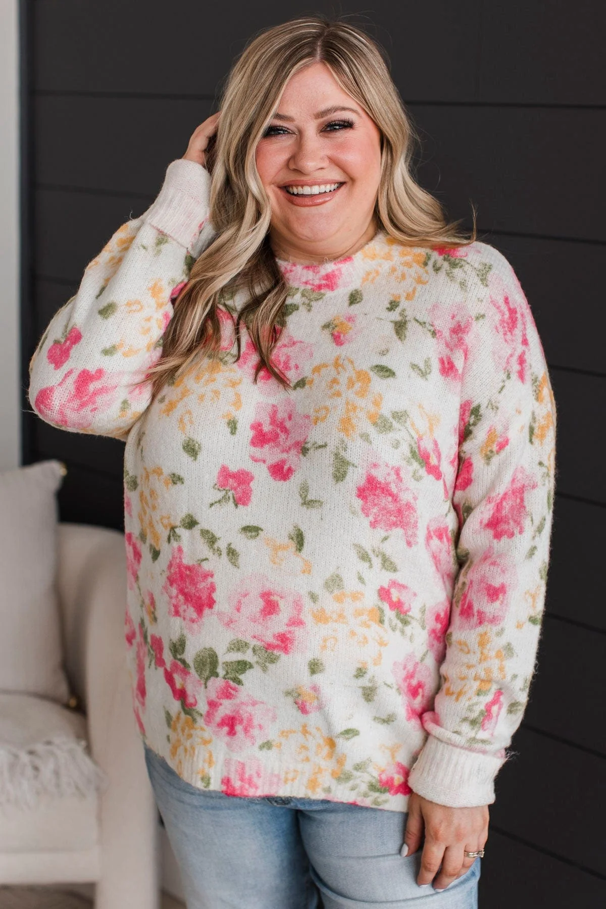 Fond Moments Knit Sweater- Pink Floral - Image 5