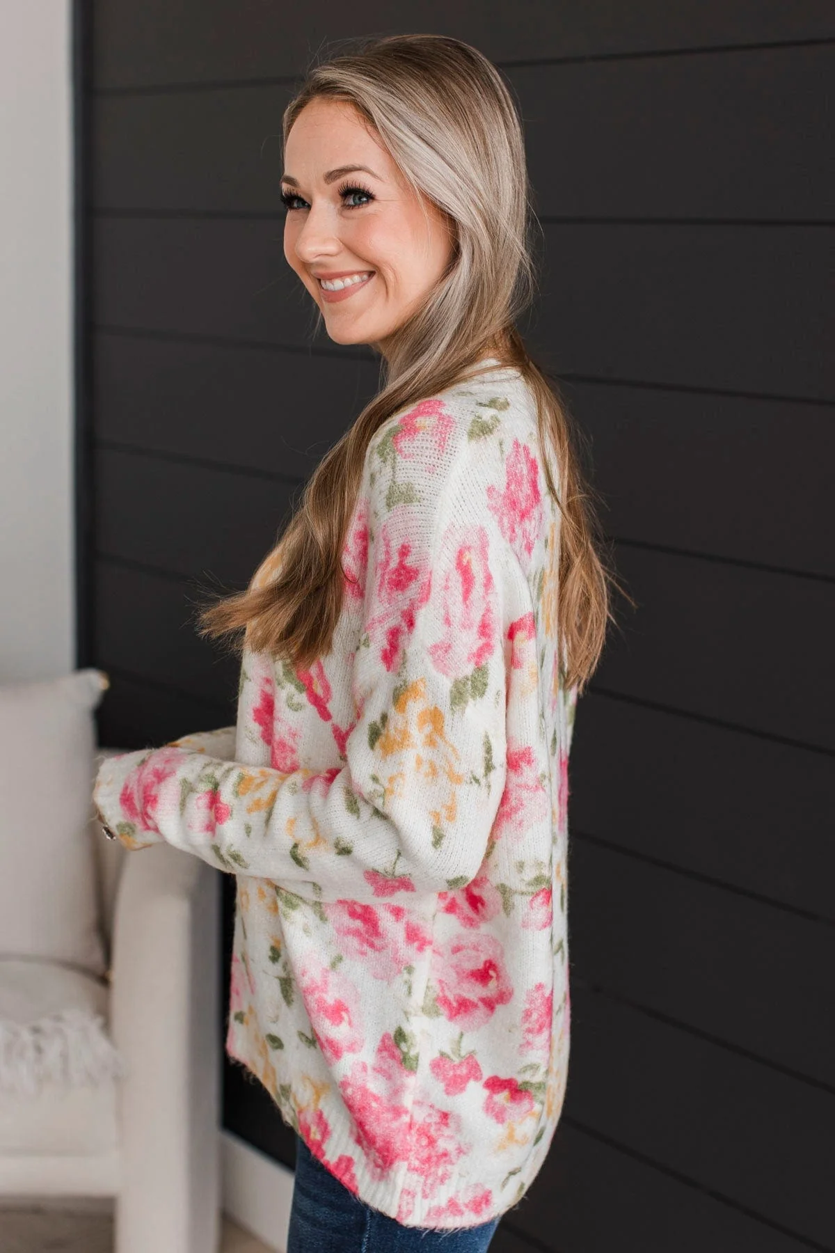 Fond Moments Knit Sweater- Pink Floral - Image 6