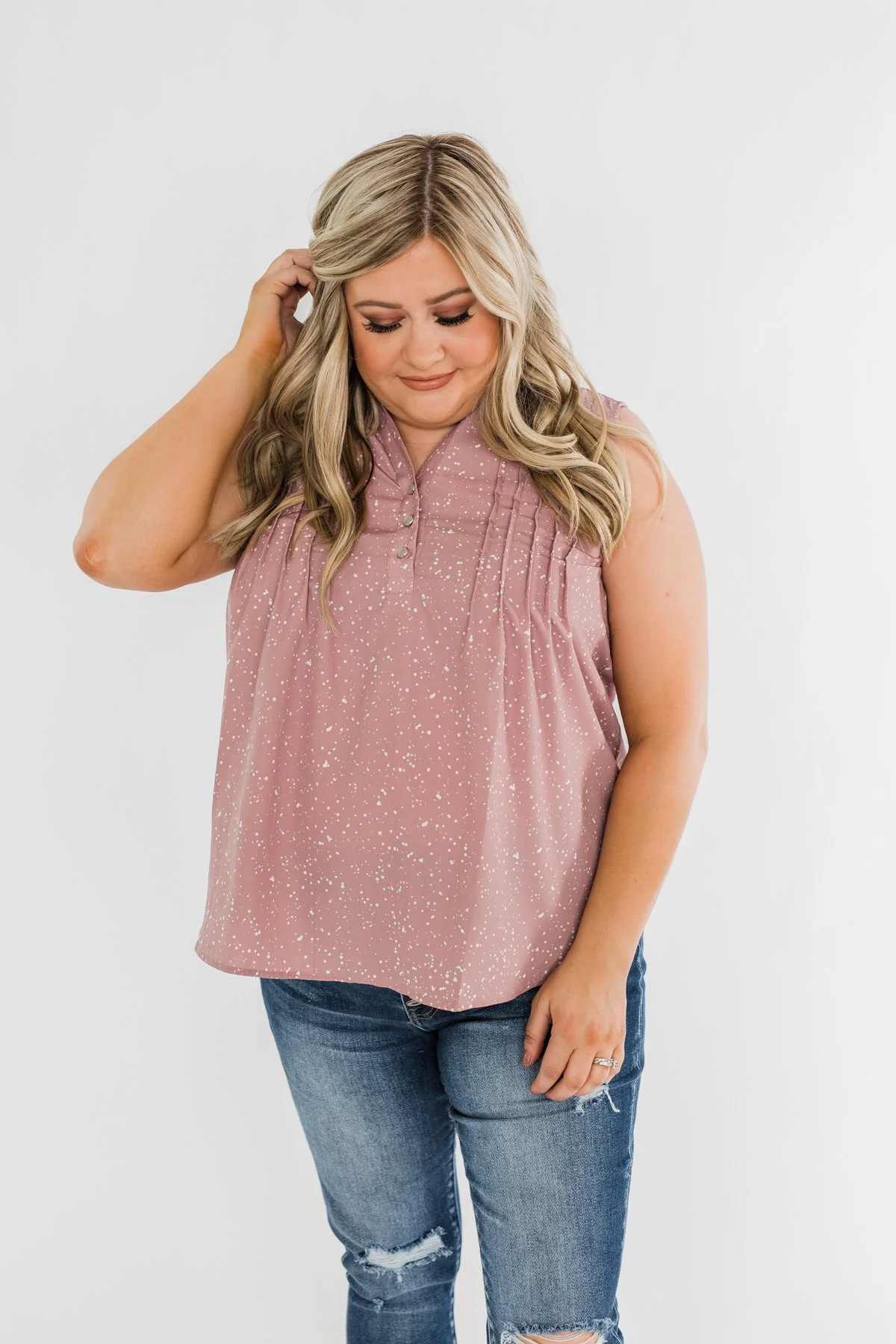 Fond Of You Speckled Sleeveless Blouse- Mauve - Image 7