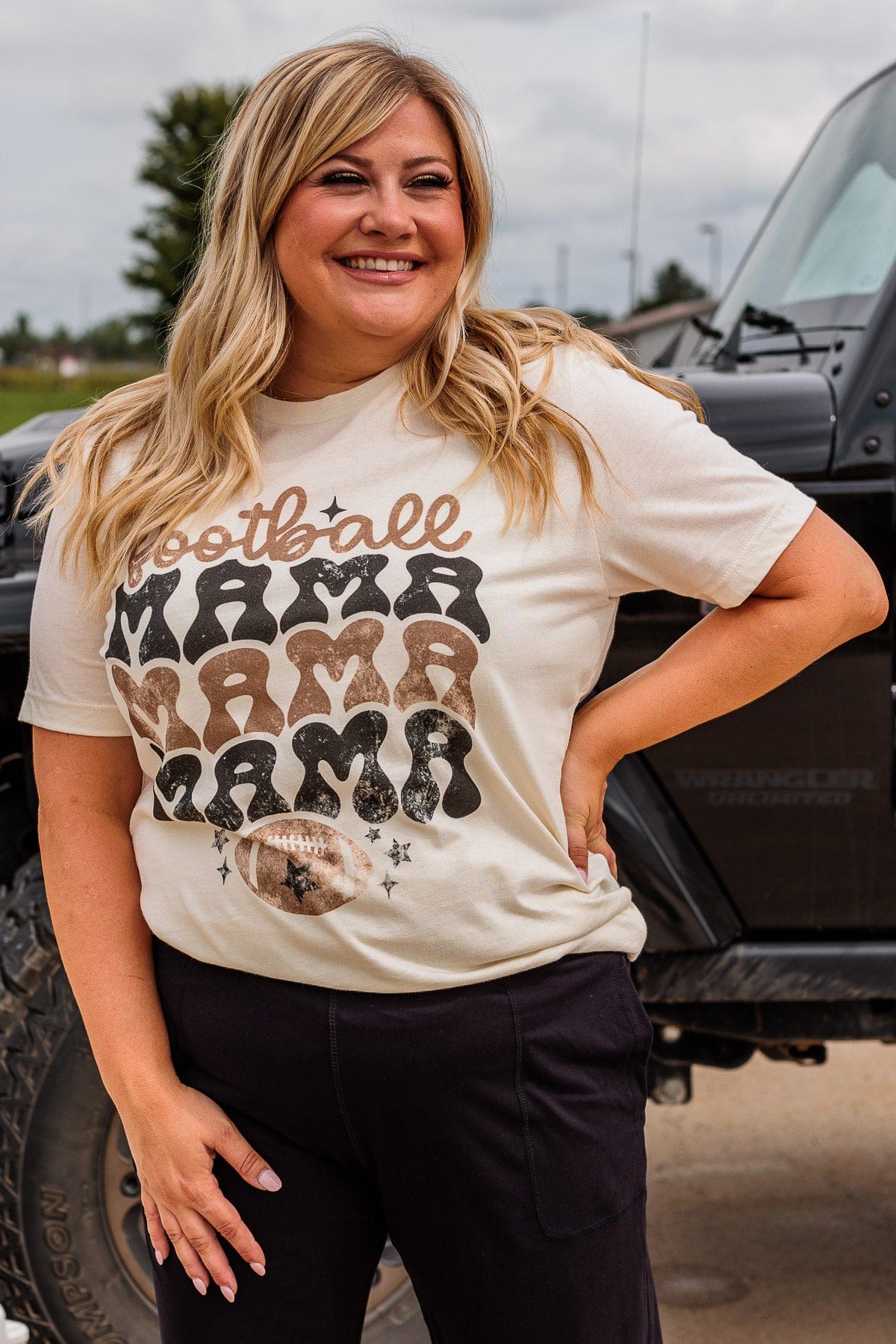 "Football Mama" Graphic Tee- Cream - Image 4