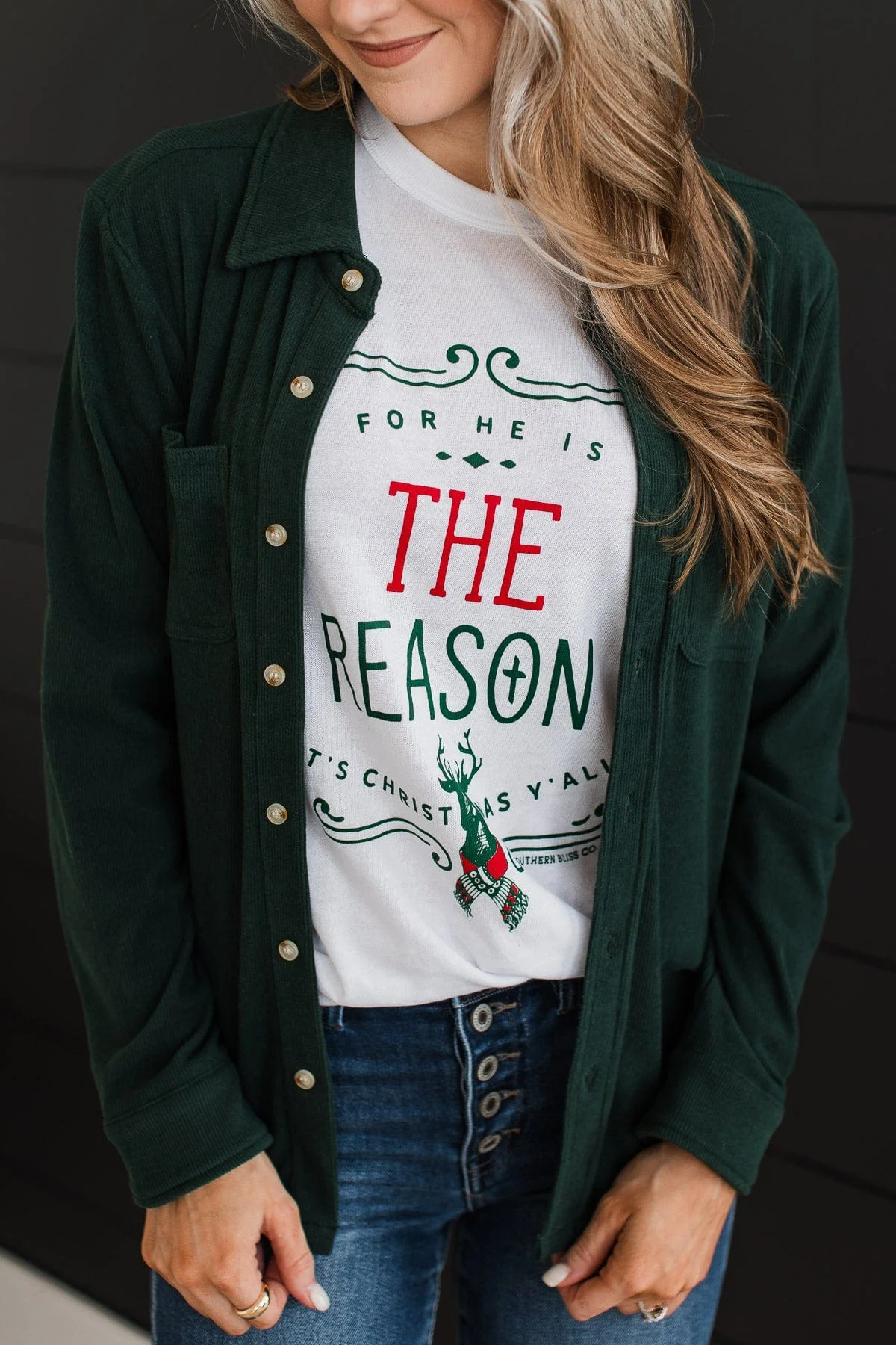 "For He Is The Reason" Graphic Tee- White - Image 2
