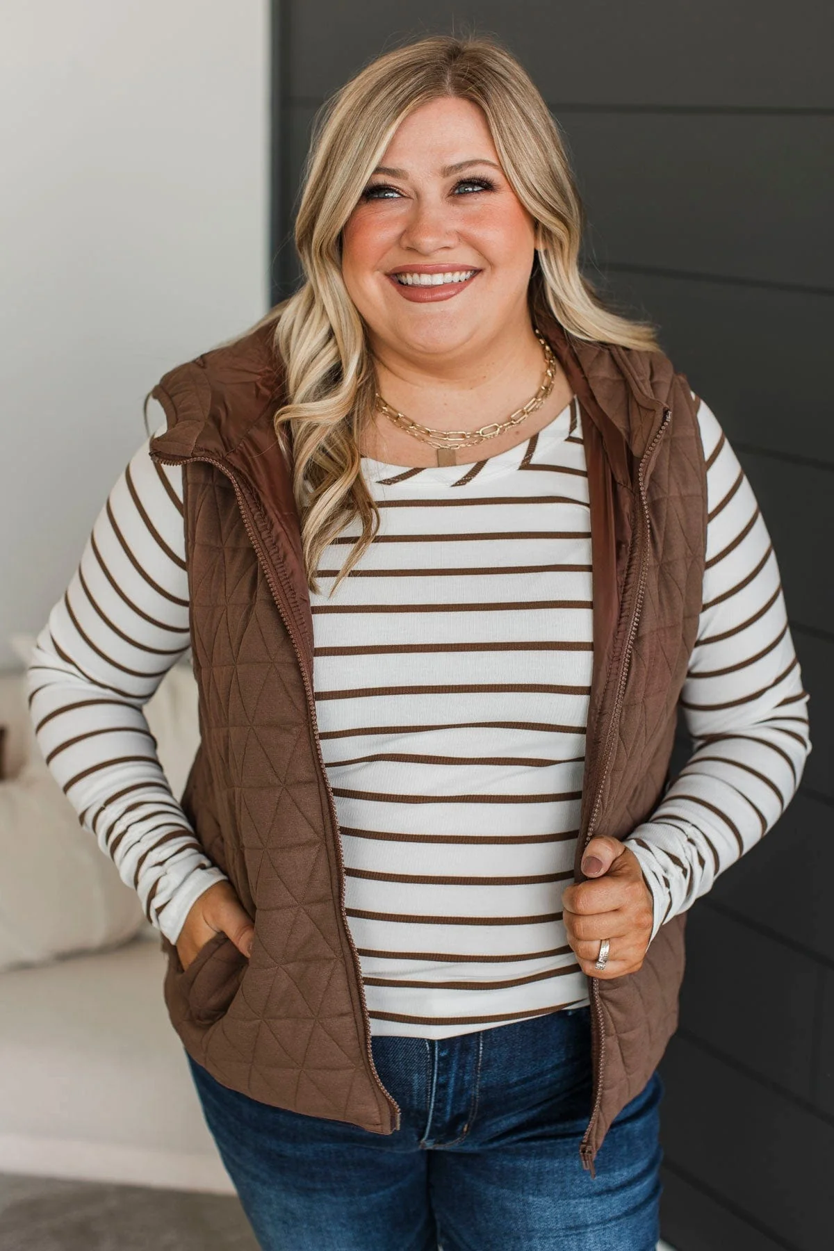 For The Moment Hooded Vest- Brown - Image 2