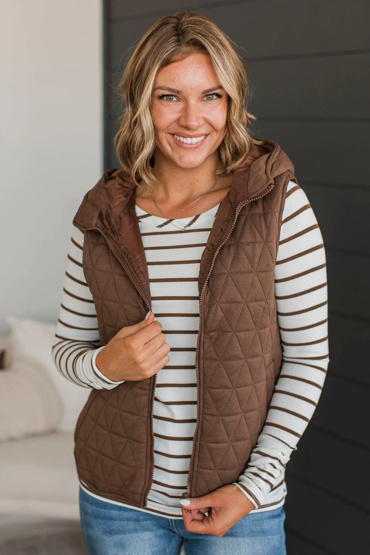 For The Moment Hooded Vest- Brown - Image 3