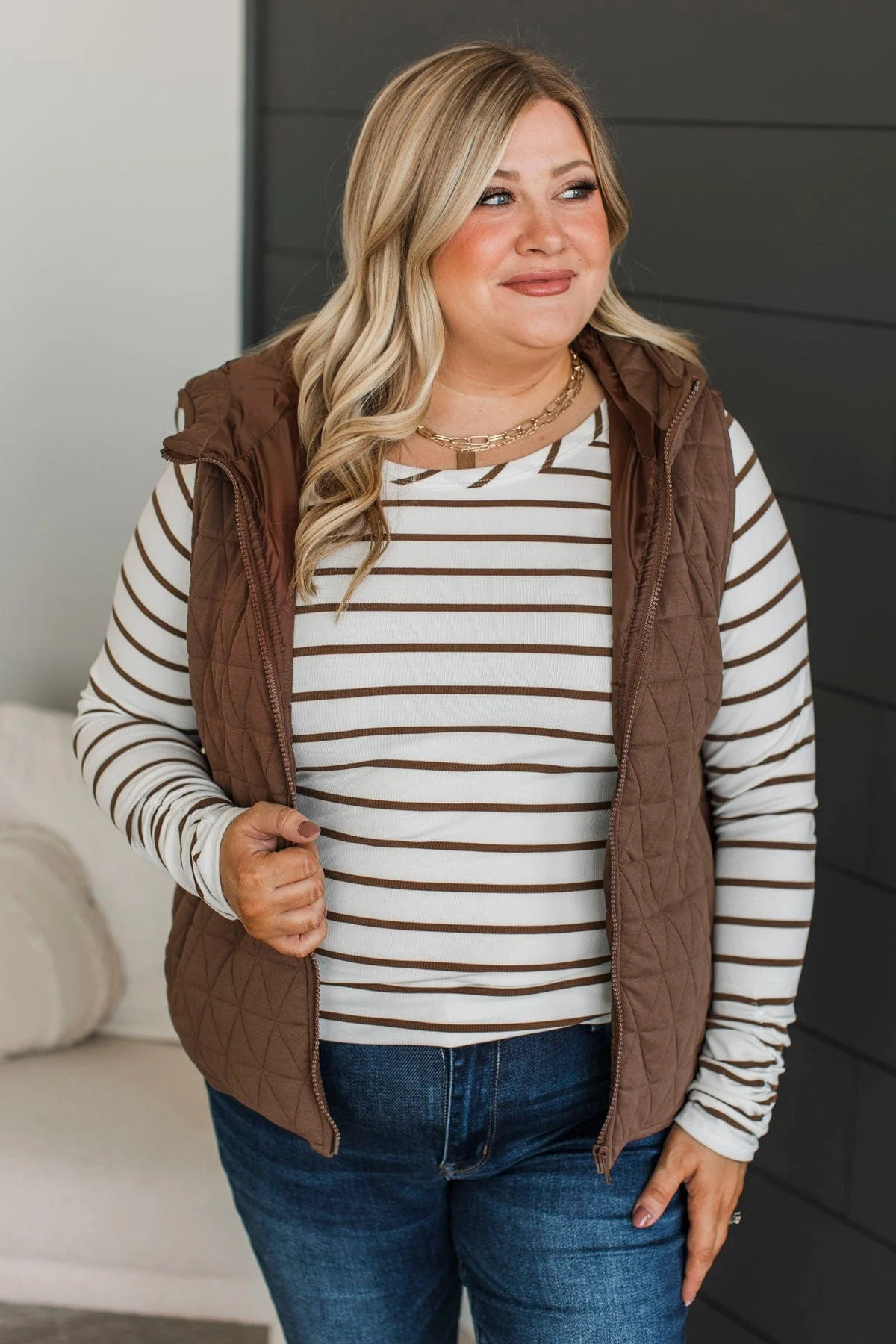 For The Moment Hooded Vest- Brown - Image 4