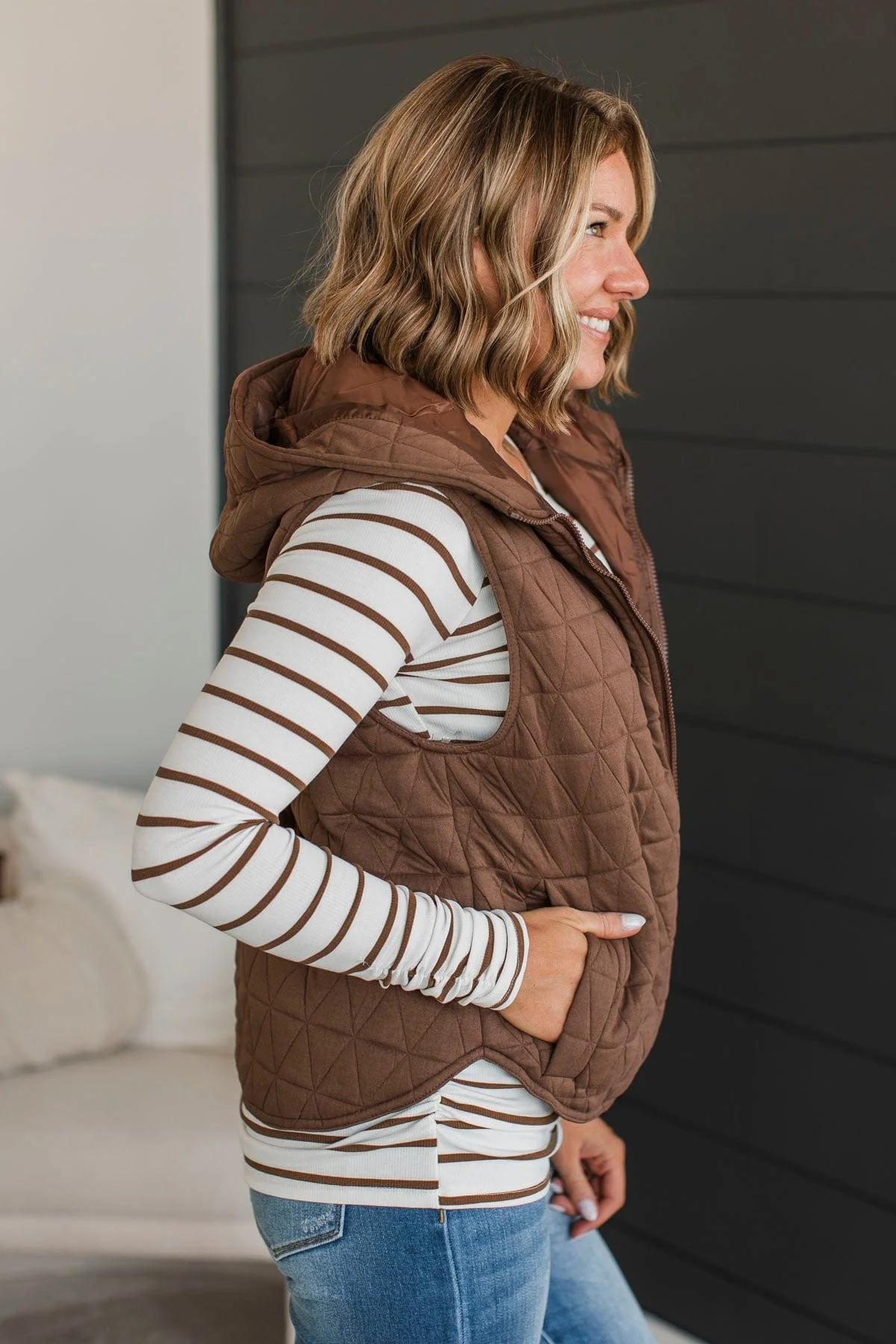 For The Moment Hooded Vest- Brown - Image 5