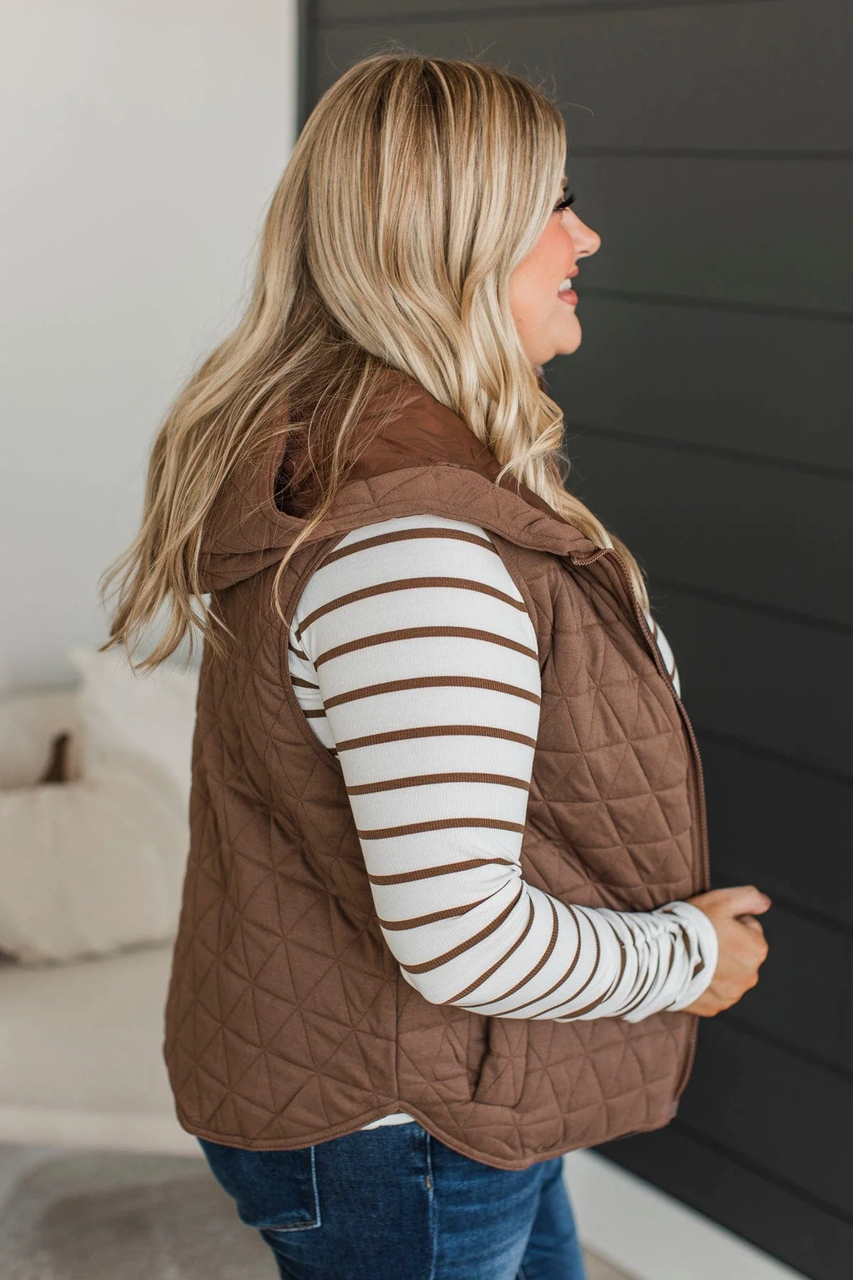 For The Moment Hooded Vest- Brown - Image 6