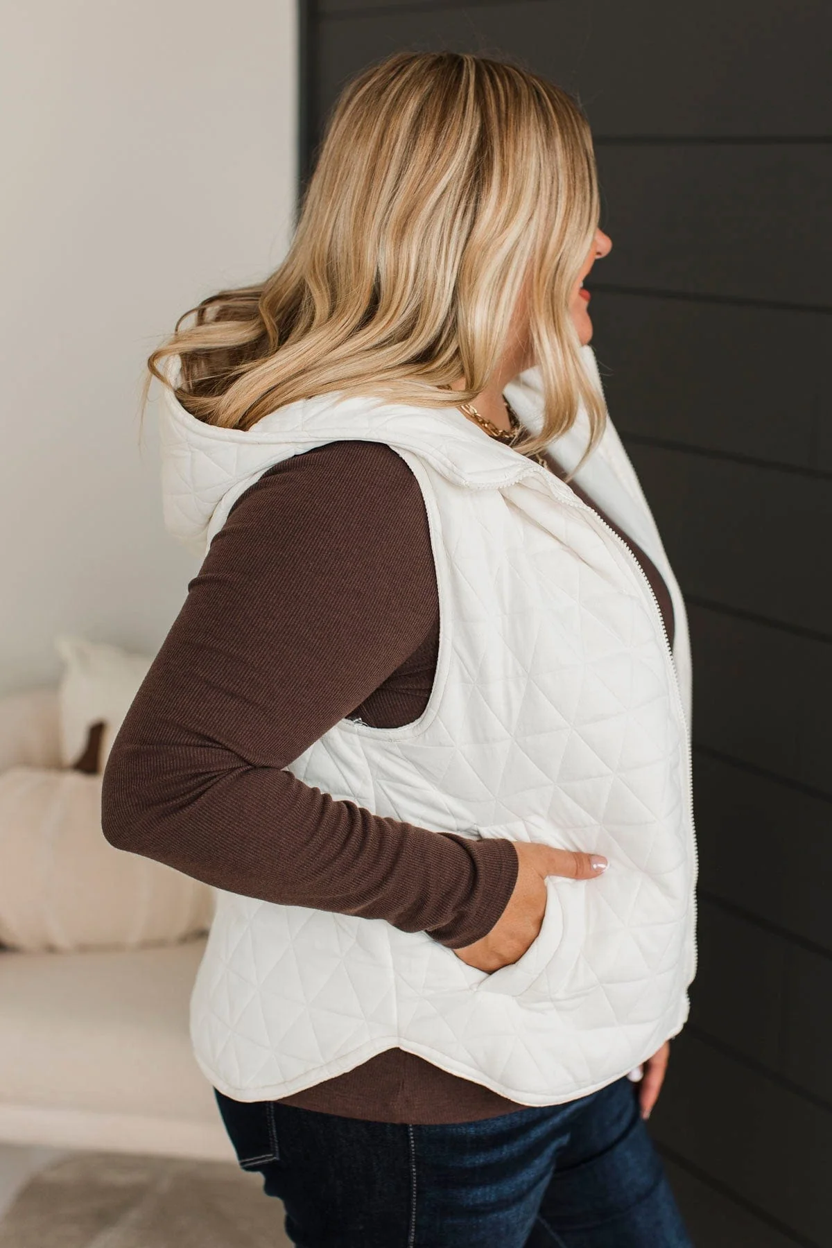 For The Moment Hooded Vest- Ivory - Image 6