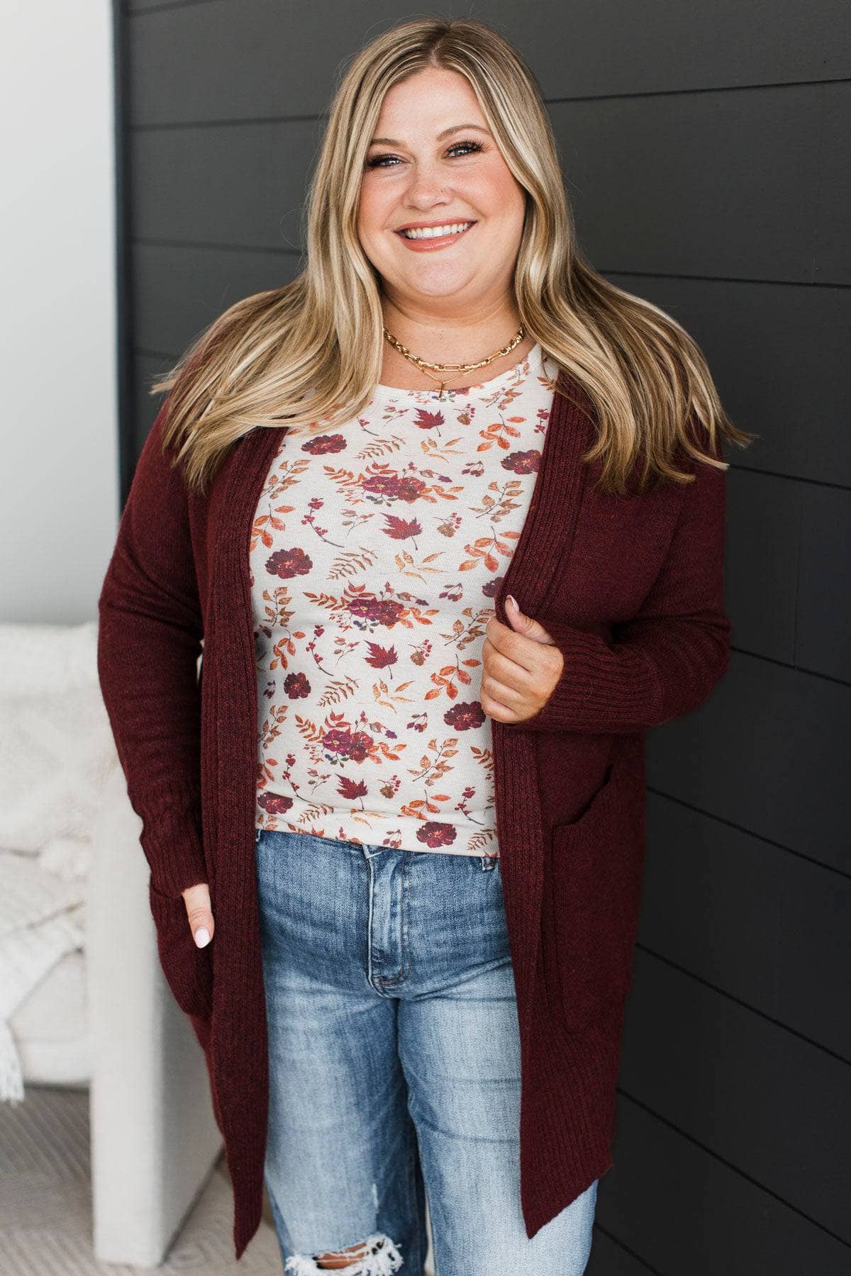 For Your Consideration Knit Cardigan- Burgundy