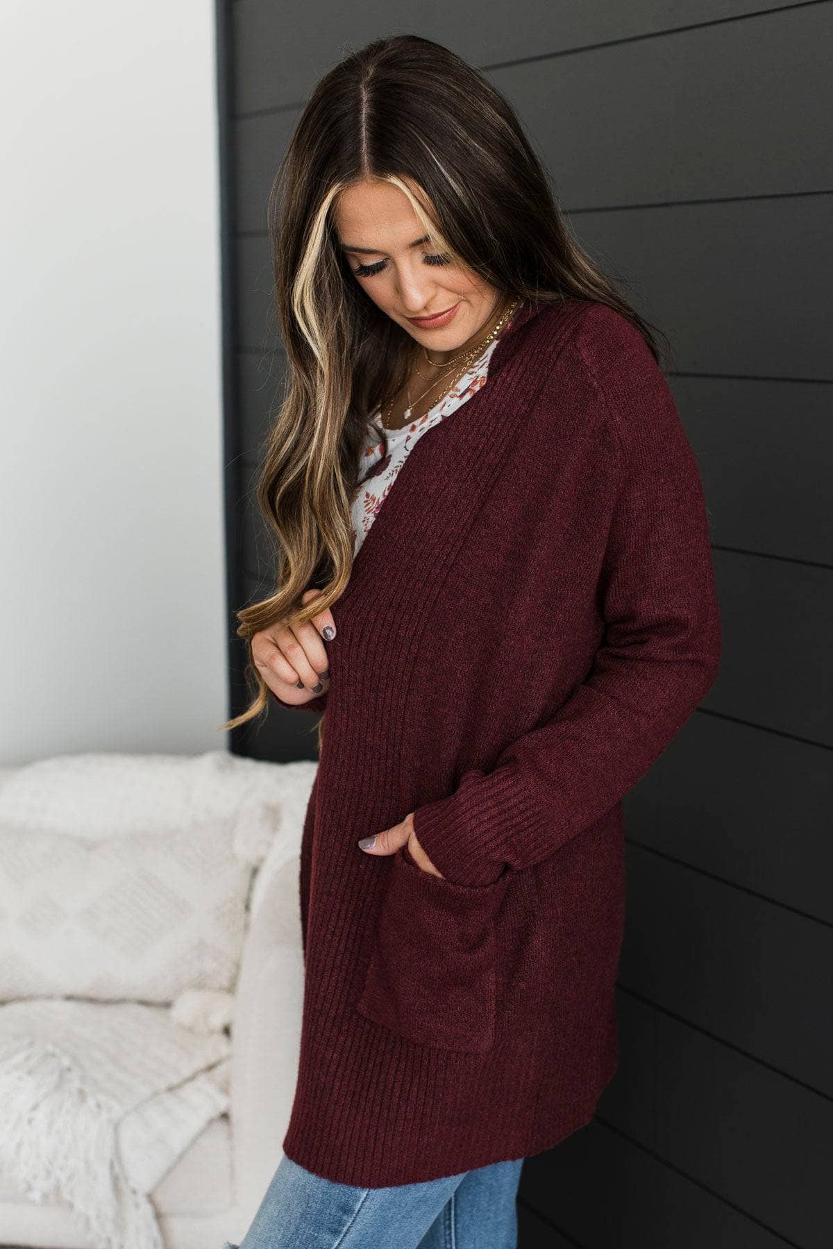 For Your Consideration Knit Cardigan- Burgundy - Image 6
