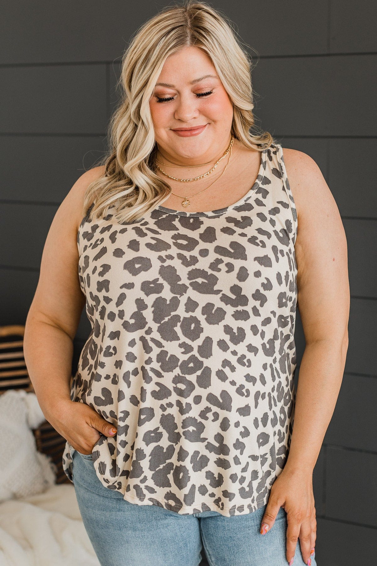 Force Of Nature Leopard Tank Top- Cream - Image 3