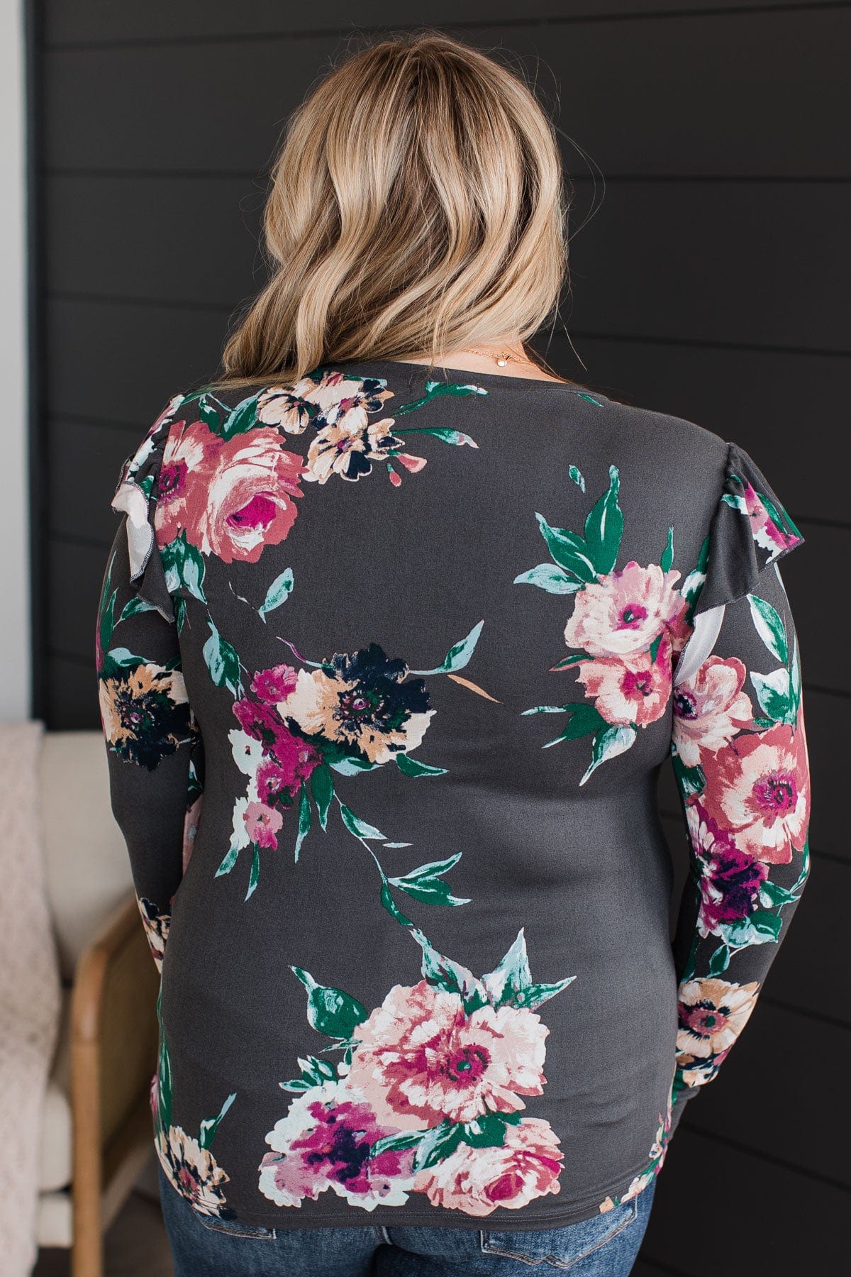Forever Adored Floral Top- Charcoal - Image 7