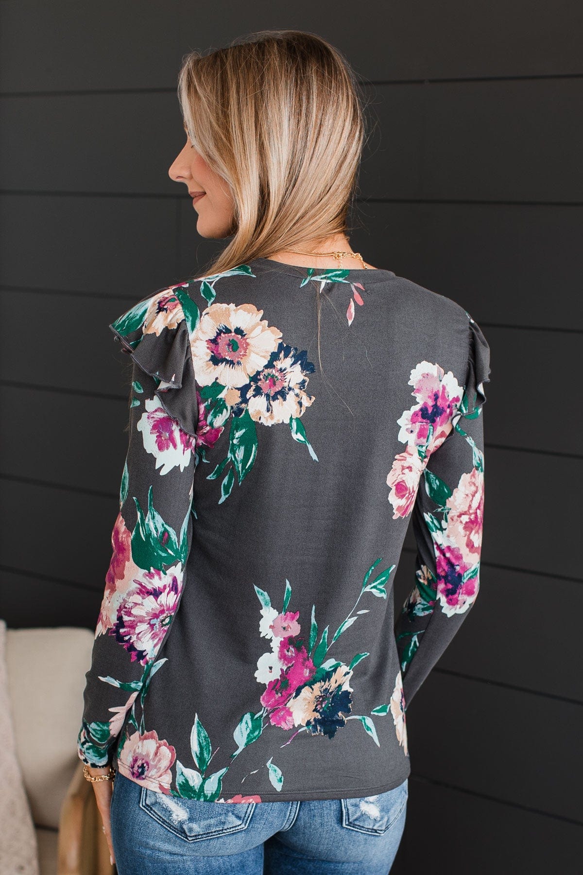 Forever Adored Floral Top- Charcoal - Image 8