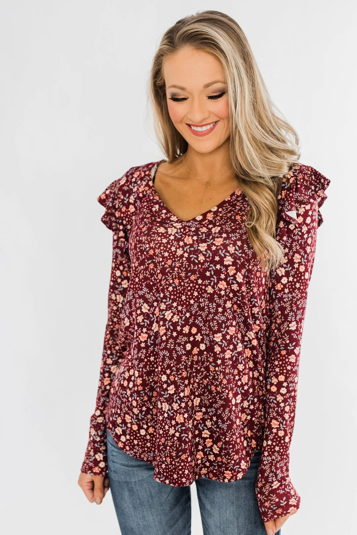 Forever And Ever Floral Top- Burgundy - Image 3