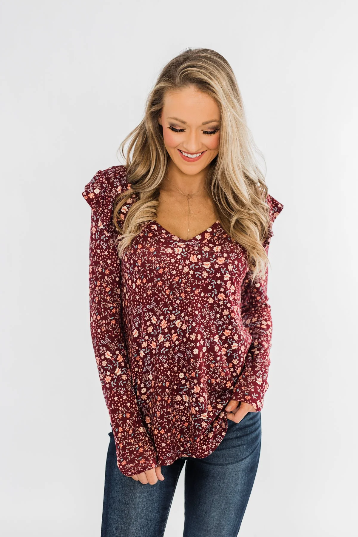 Forever And Ever Floral Top- Burgundy - Image 9