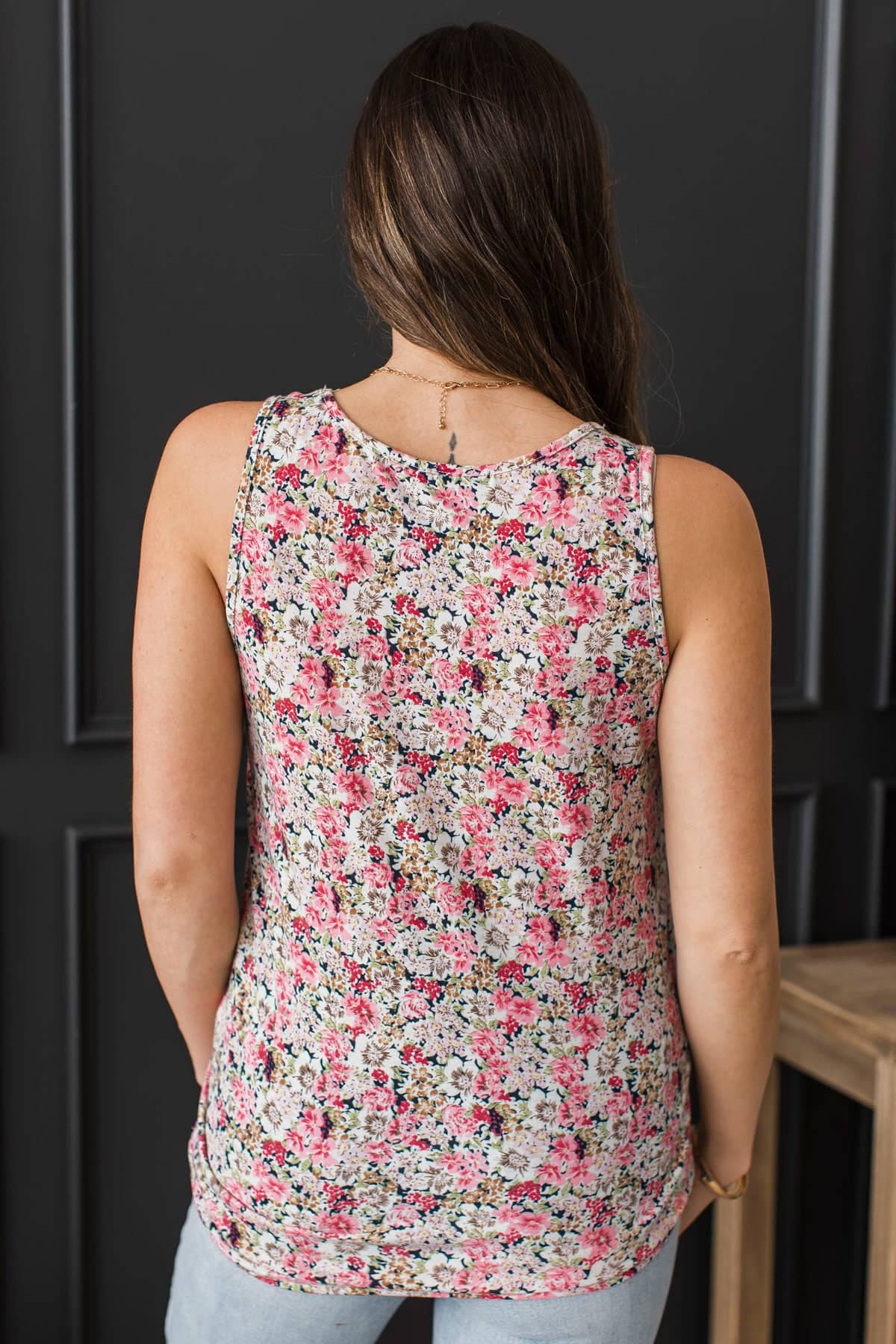 Forever Begins Floral Tank Top- Navy & Pink - Image 6