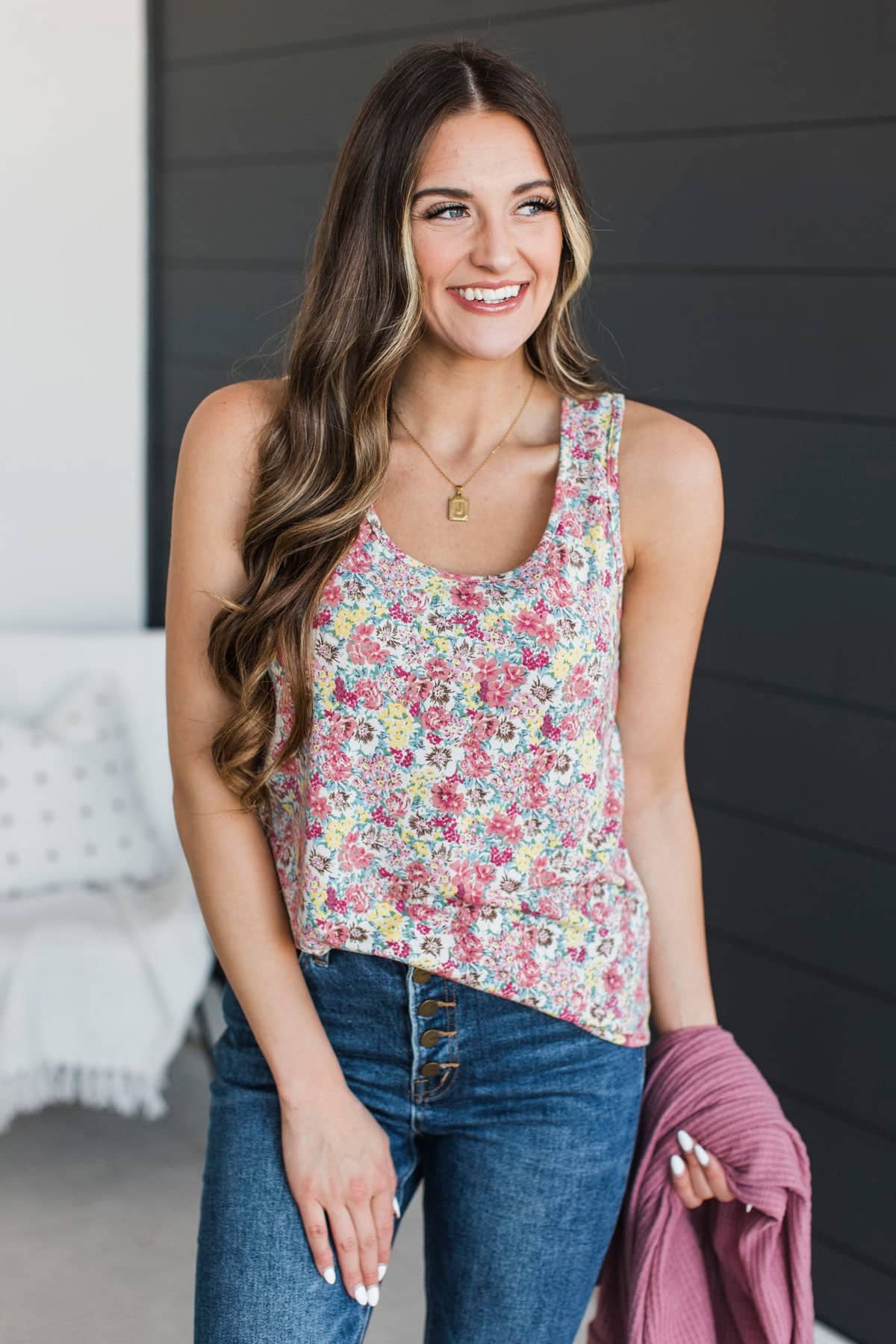 Forever Begins Floral Tank Top- Pink & Yellow - Image 3