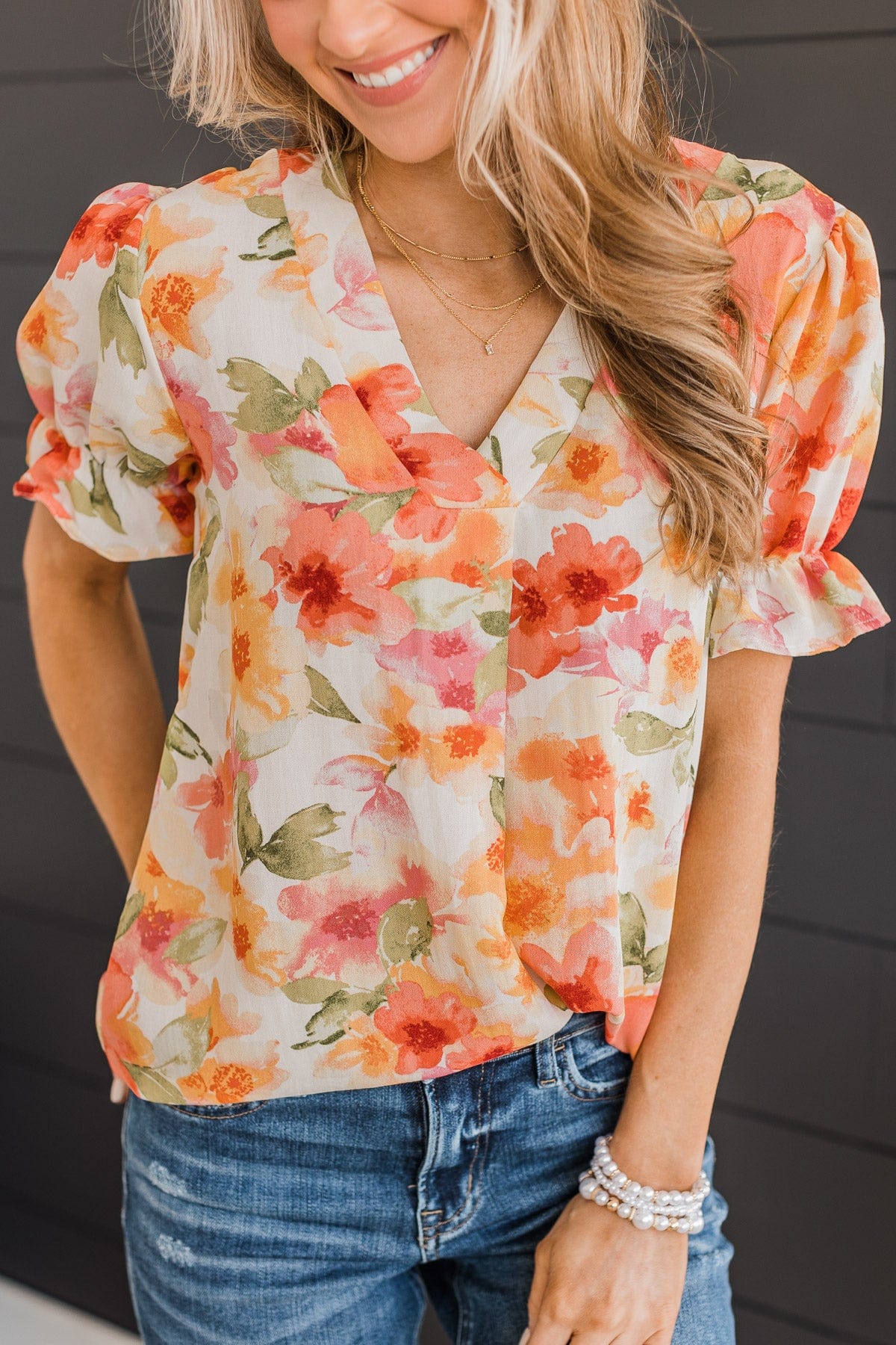 Forever Blossoming V-Neck Blouse- Ivory - Image 3