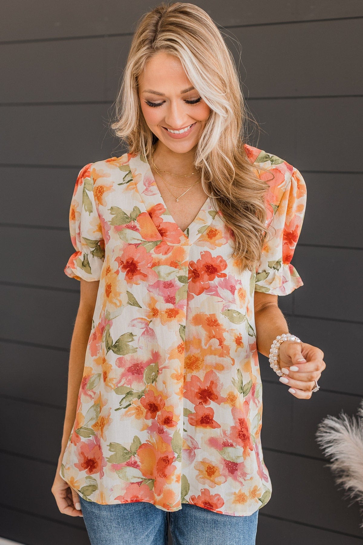 Forever Blossoming V-Neck Blouse- Ivory - Image 5