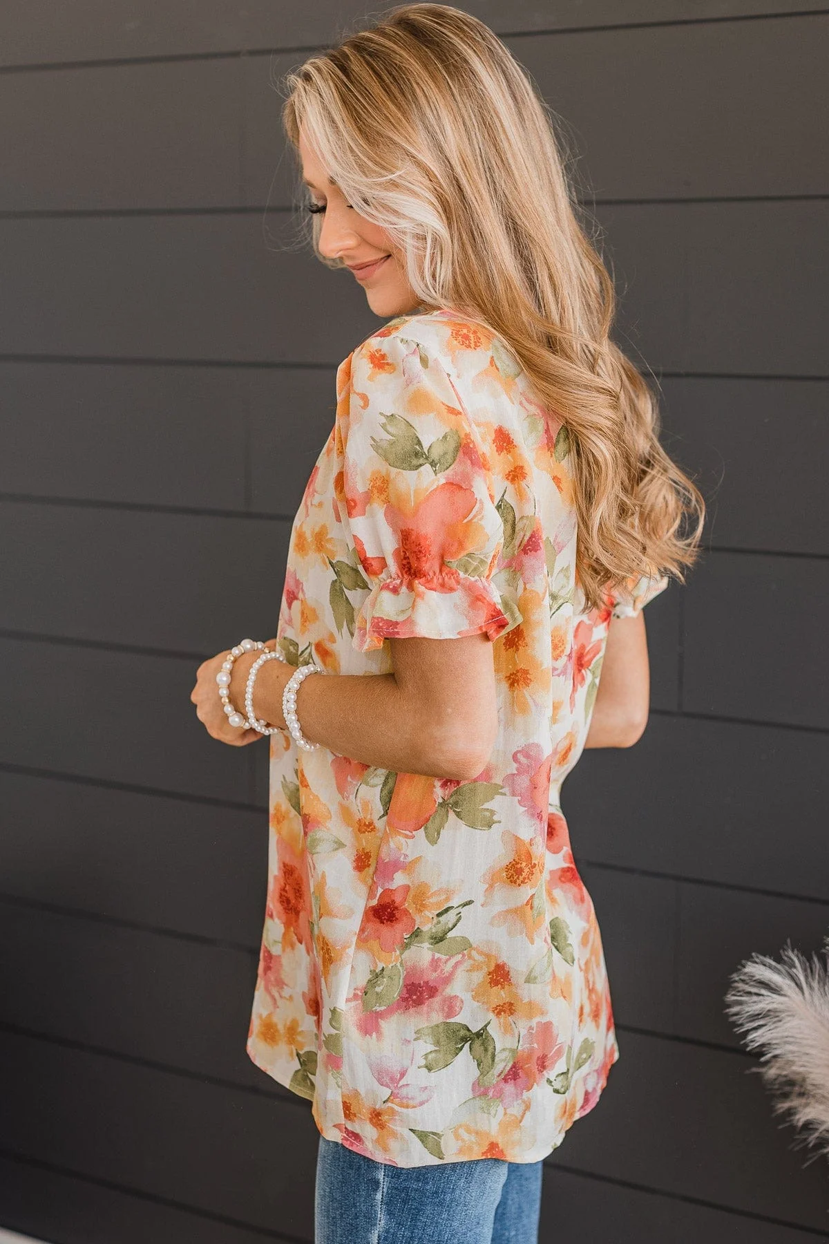 Forever Blossoming V-Neck Blouse- Ivory - Image 7