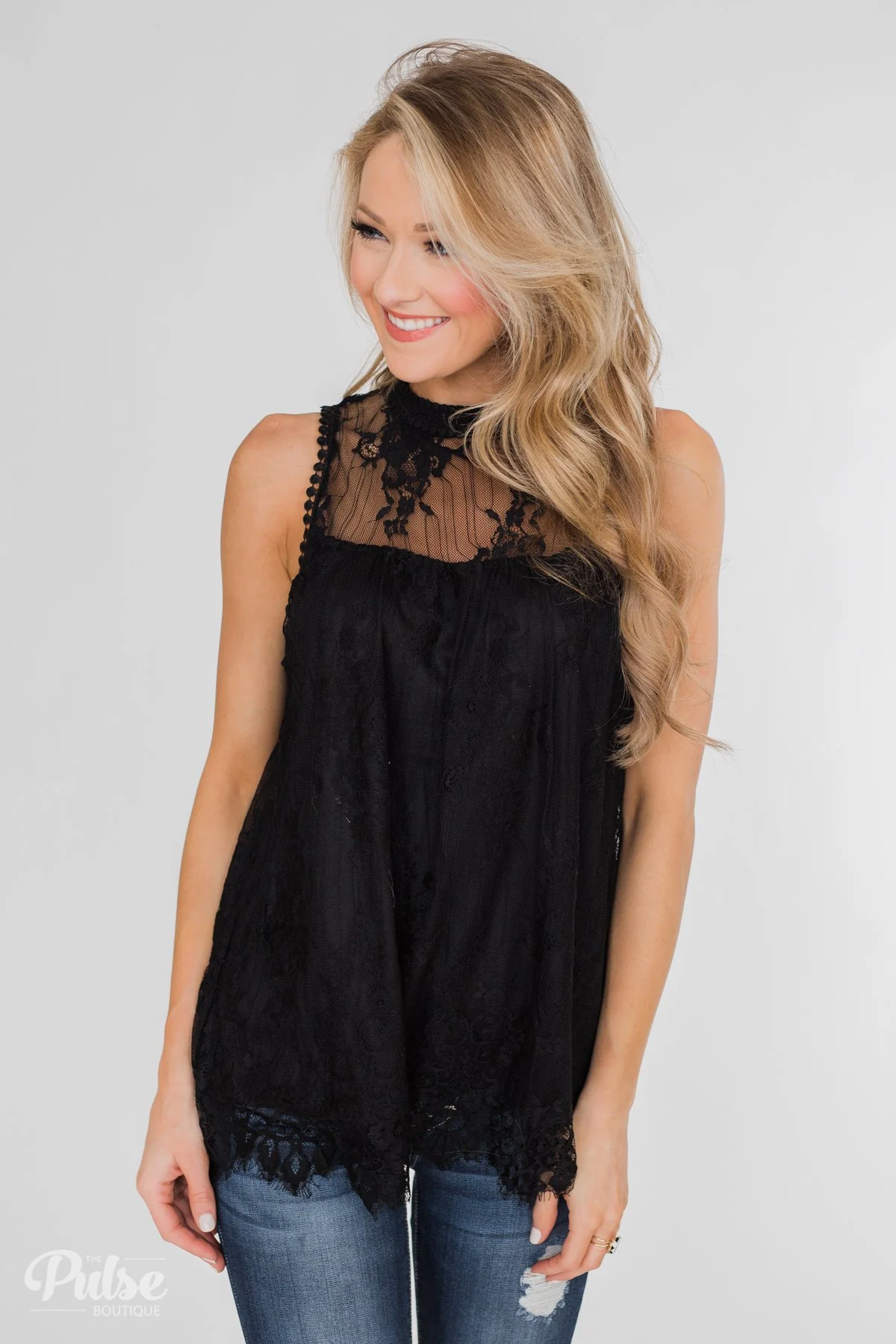 Forever By My Side Lace Tank Top- Black - Image 2