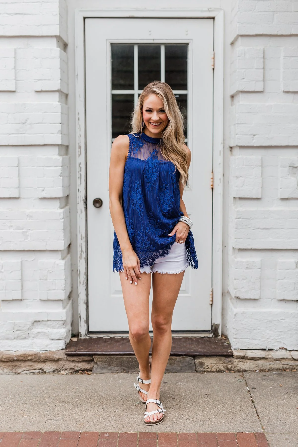 Forever By My Side Lace Tank Top- Royal Blue - Image 4