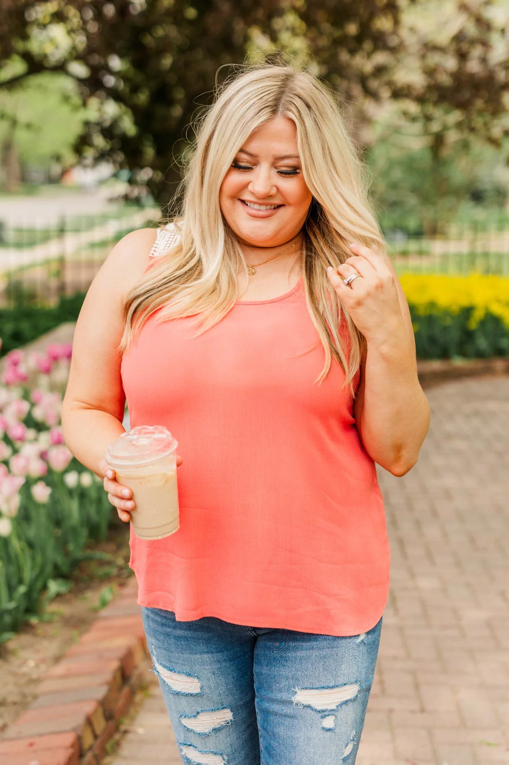 Forever Cherished Lace Tank Top- Coral - Image 5