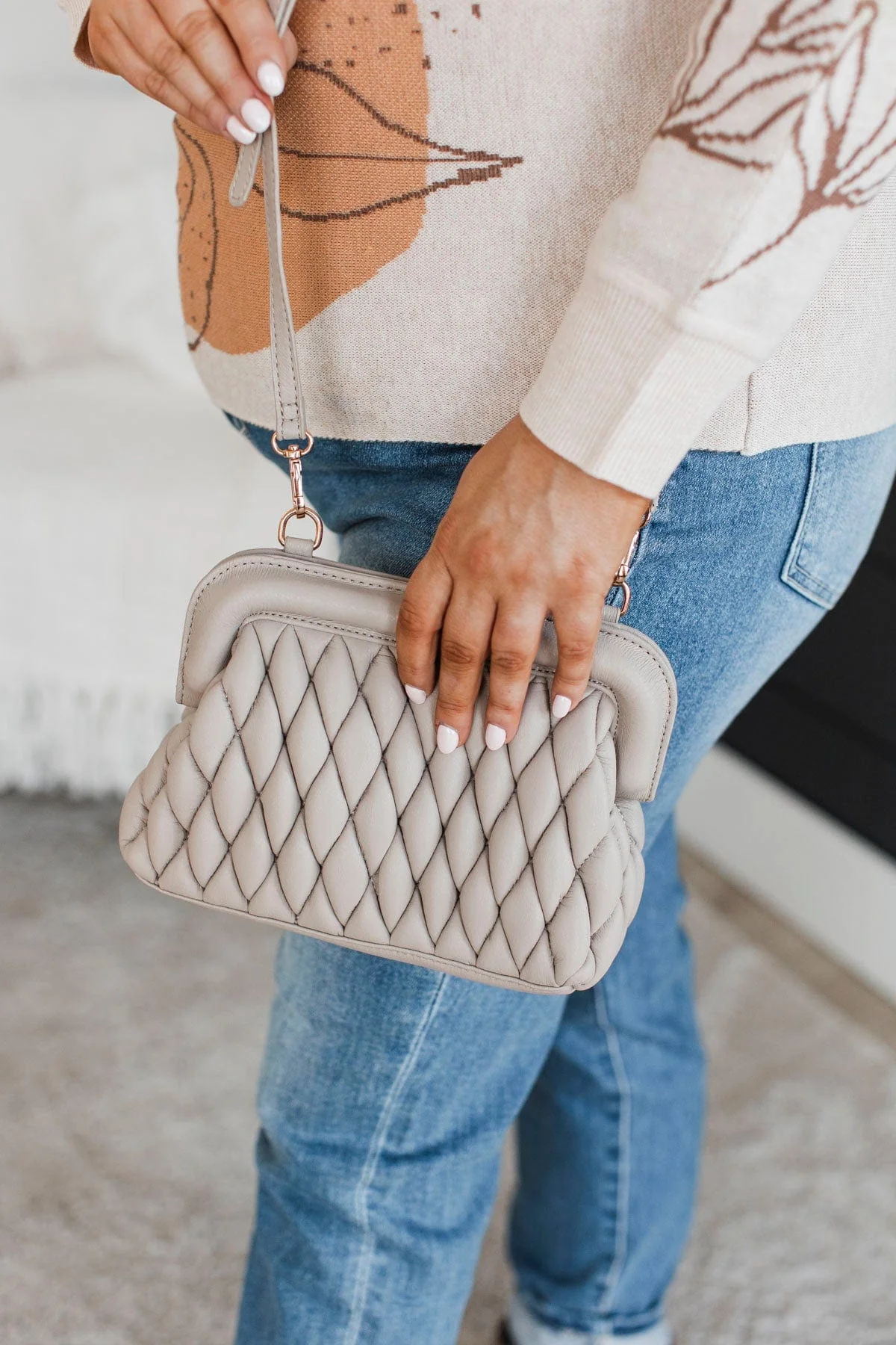 Forever Chic Quilted Crossbody Purse- Stone - Image 2