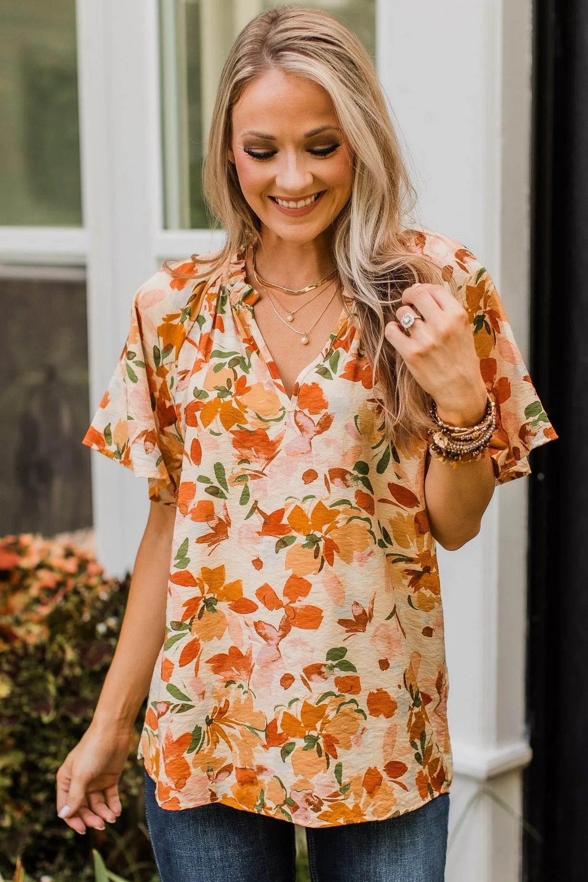 Forever Enchanted Floral Top- Cream & Camel - Image 2