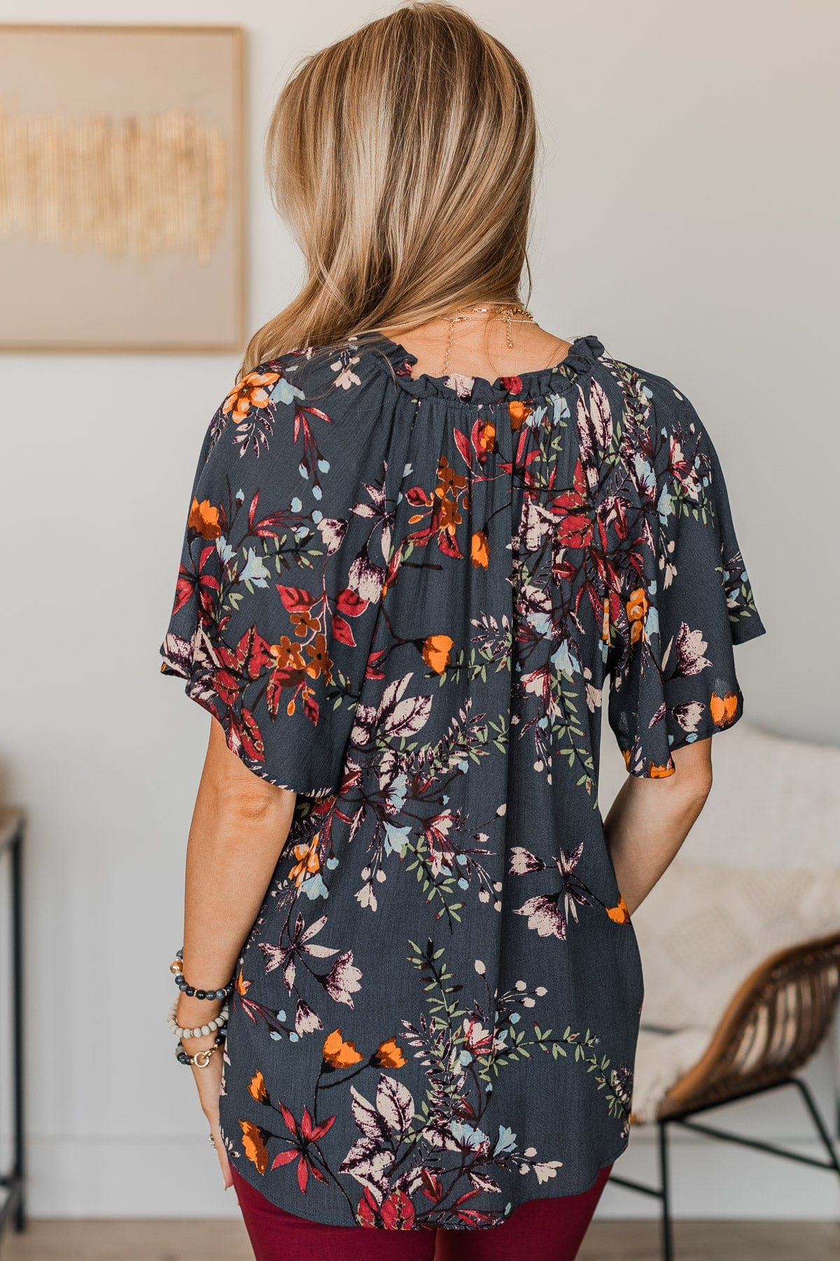 Forever Enchanted Floral Top- Navy - Image 7
