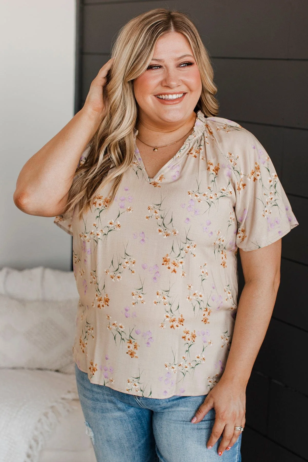 Forever Enchanted Floral Top- Taupe - Image 4