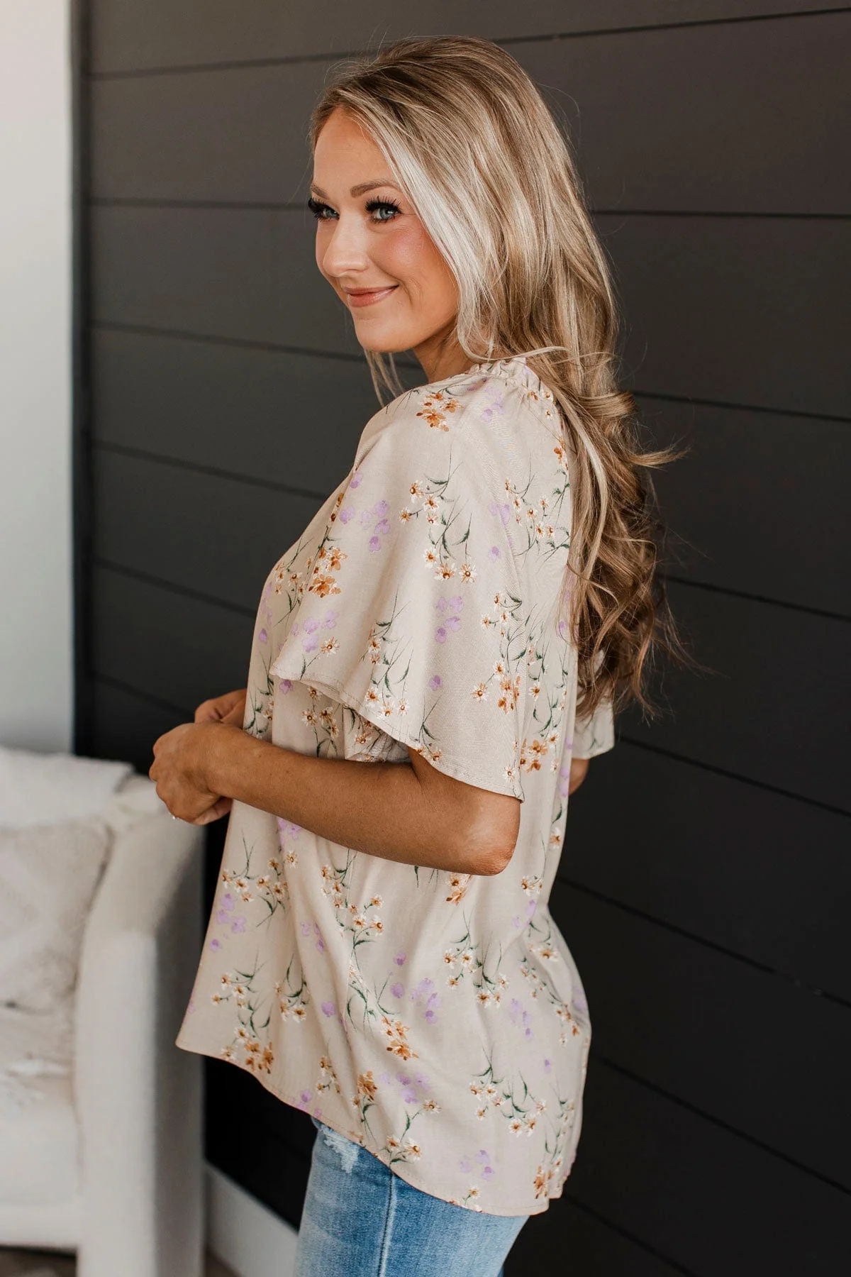Forever Enchanted Floral Top- Taupe - Image 5