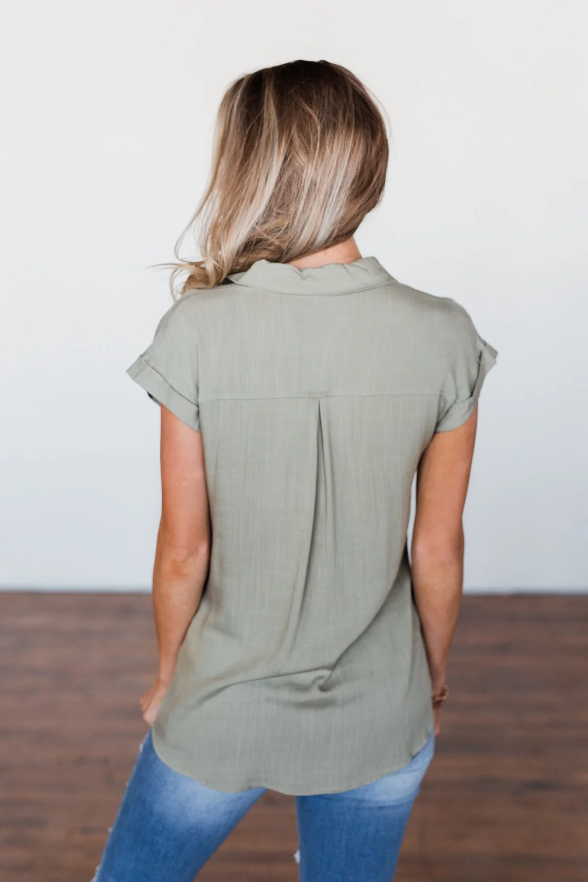 Forever Faithful Button Down Top- Light Olive - Image 4