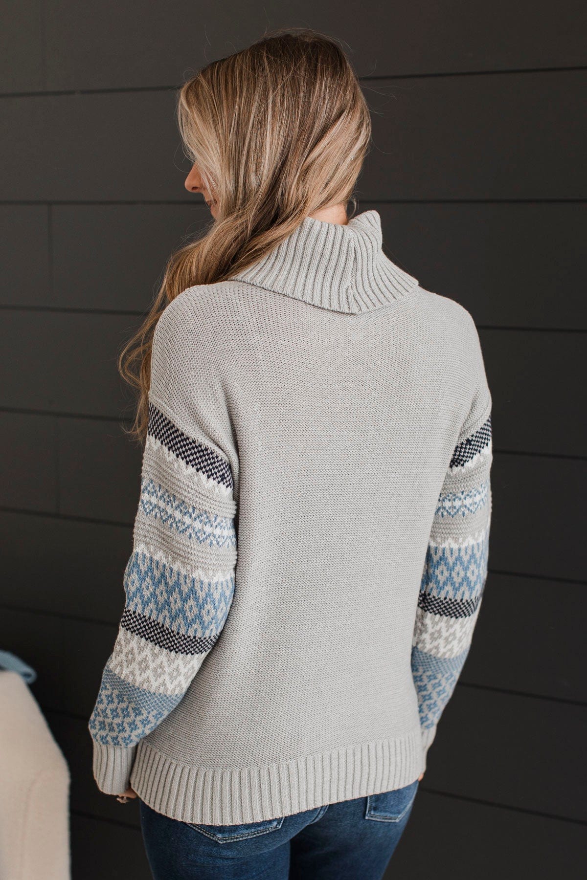 Forever Festive Turtle Neck Sweater- Grey & Blue - Image 7