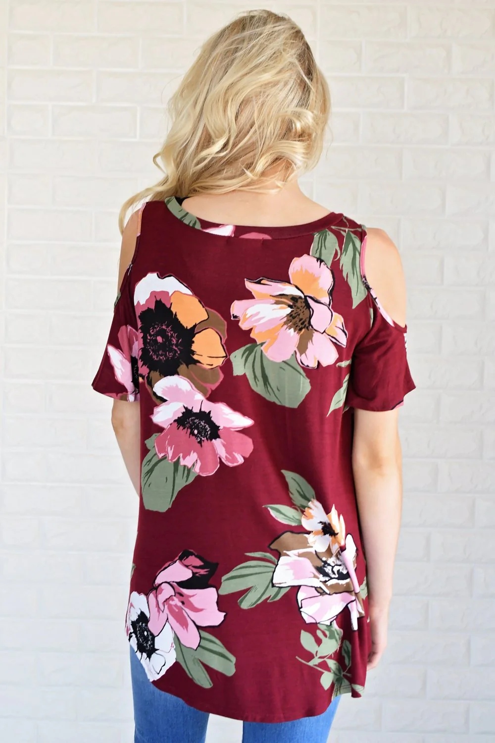 Forever Floral Cold Shoulder Top ~ Burgundy - Image 5