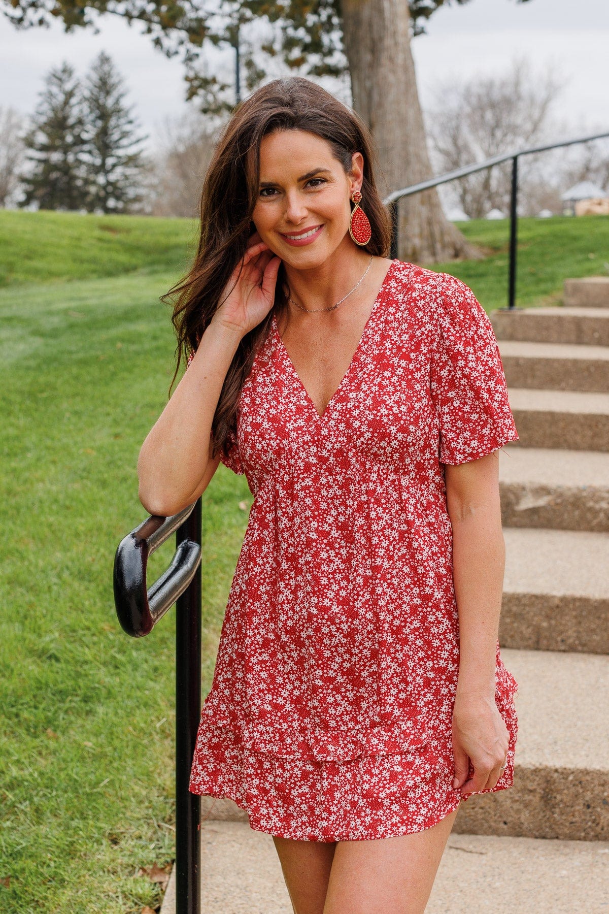 Forever Free Floral Mini Dress- Red