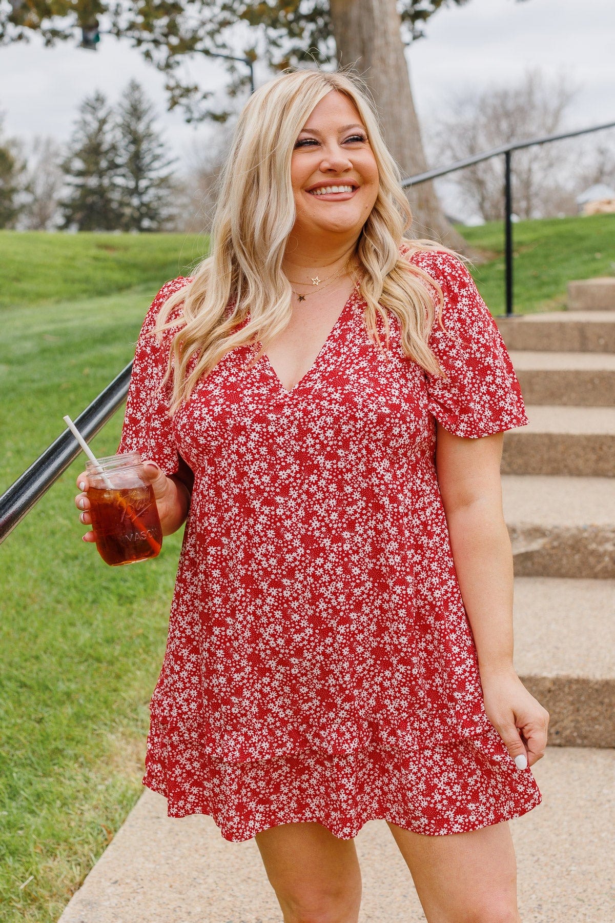 Forever Free Floral Mini Dress- Red - Image 2