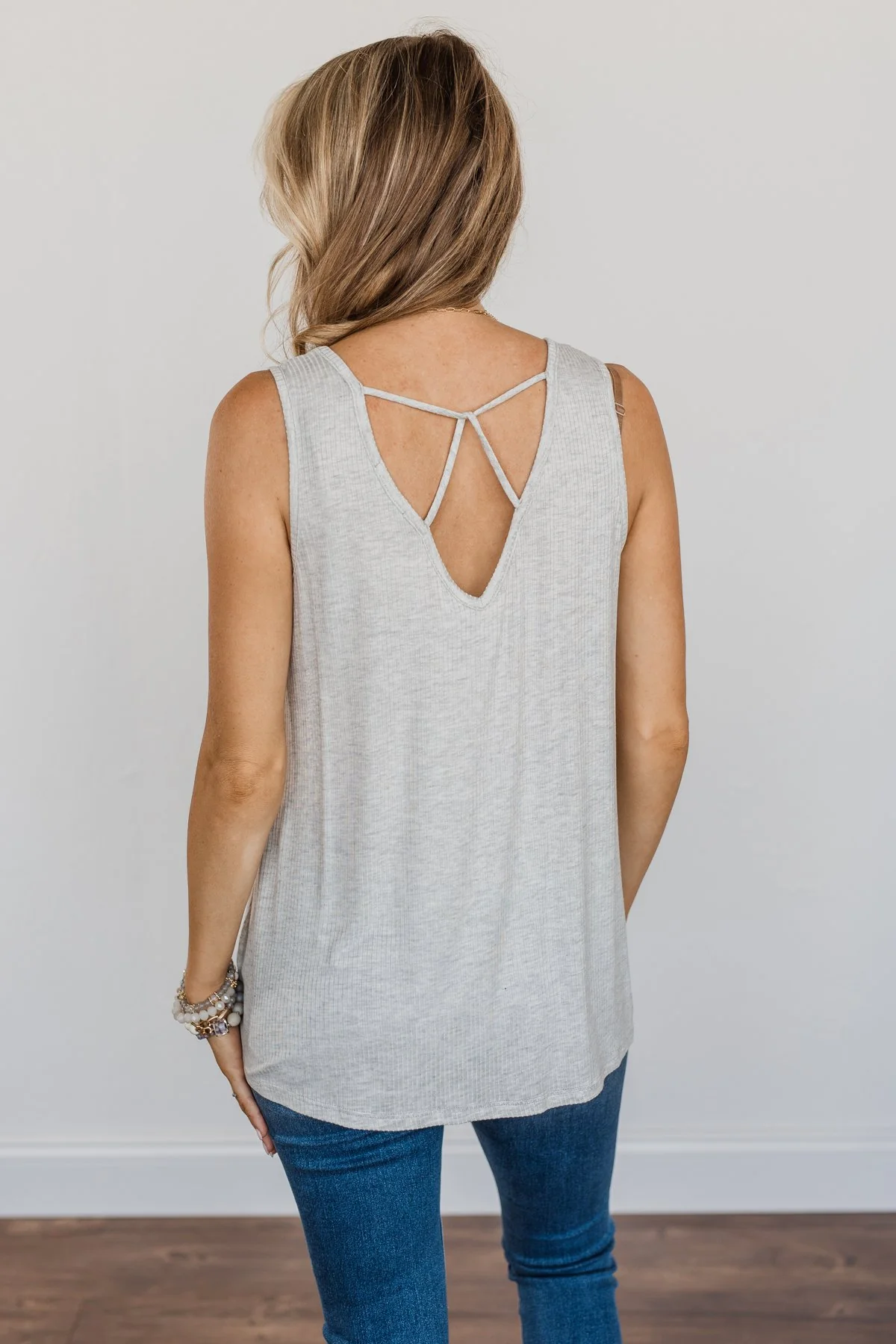 Forever Friends V-Neck Pocket Tank Top- Light Grey - Image 10