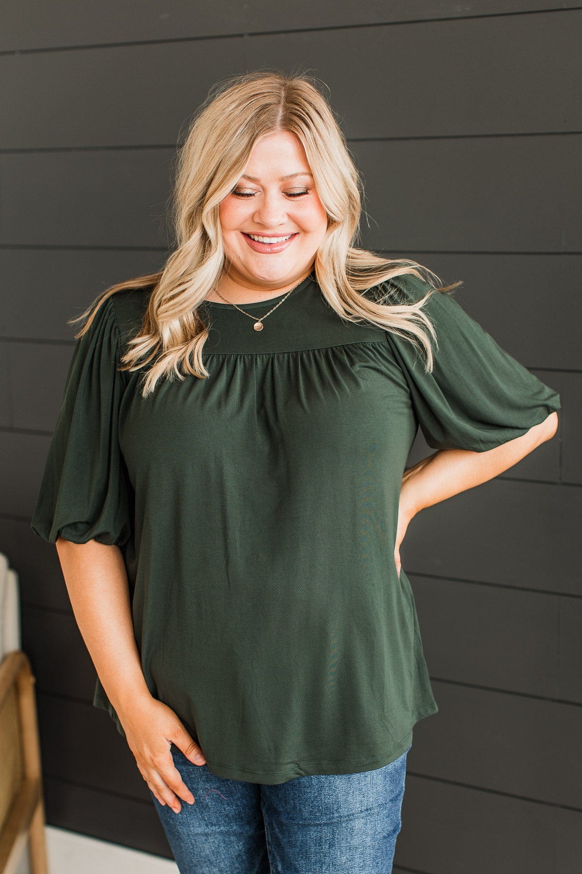 Forever Is Ours Knit Blouse- Forest Green - Image 3