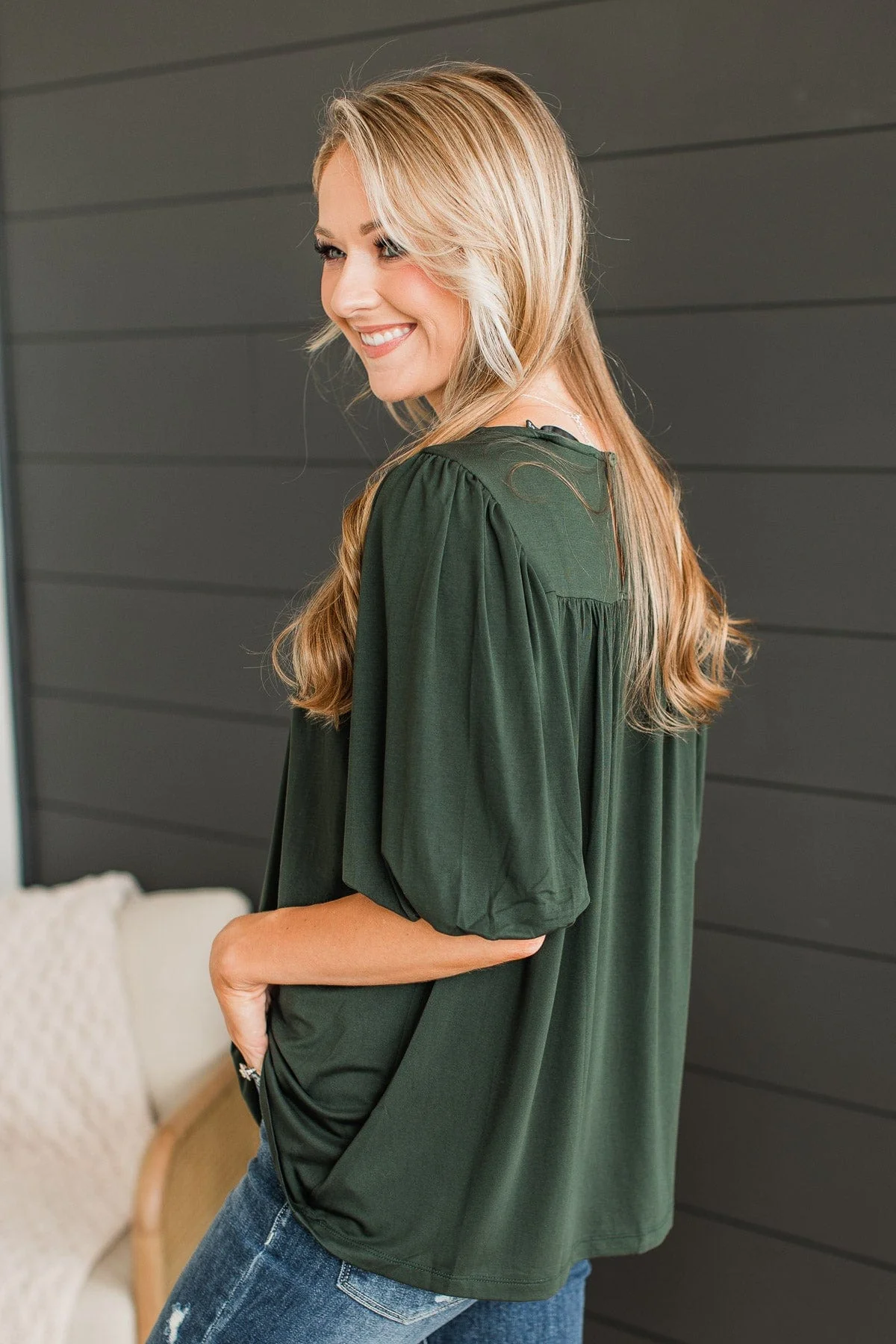 Forever Is Ours Knit Blouse- Forest Green - Image 4