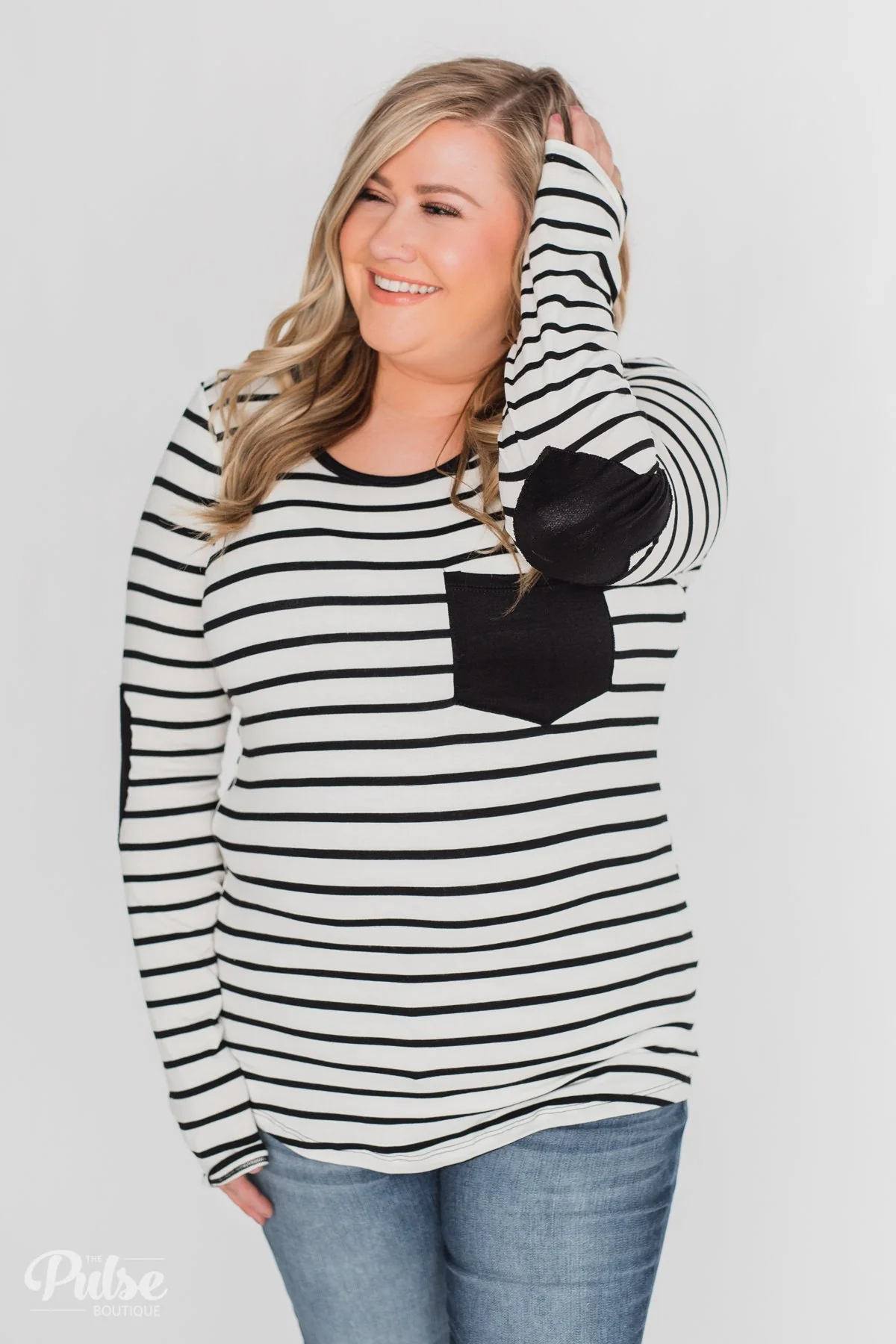Forever Mine Heart Elbow Patch Top - Black & Ivory - Image 10